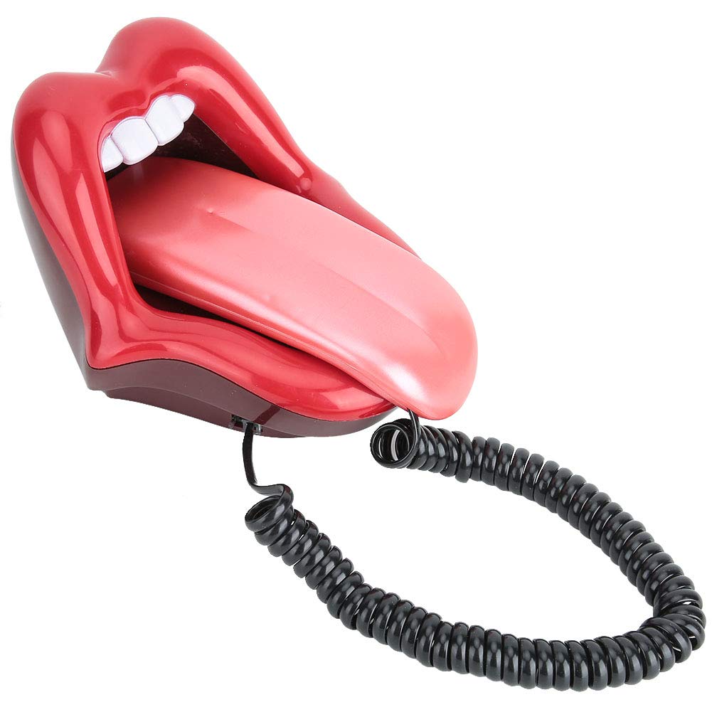 Corded Phone, Home Phone Multifunctional Large Tongue Shape Telephone Desk Phone Home Decoration Red