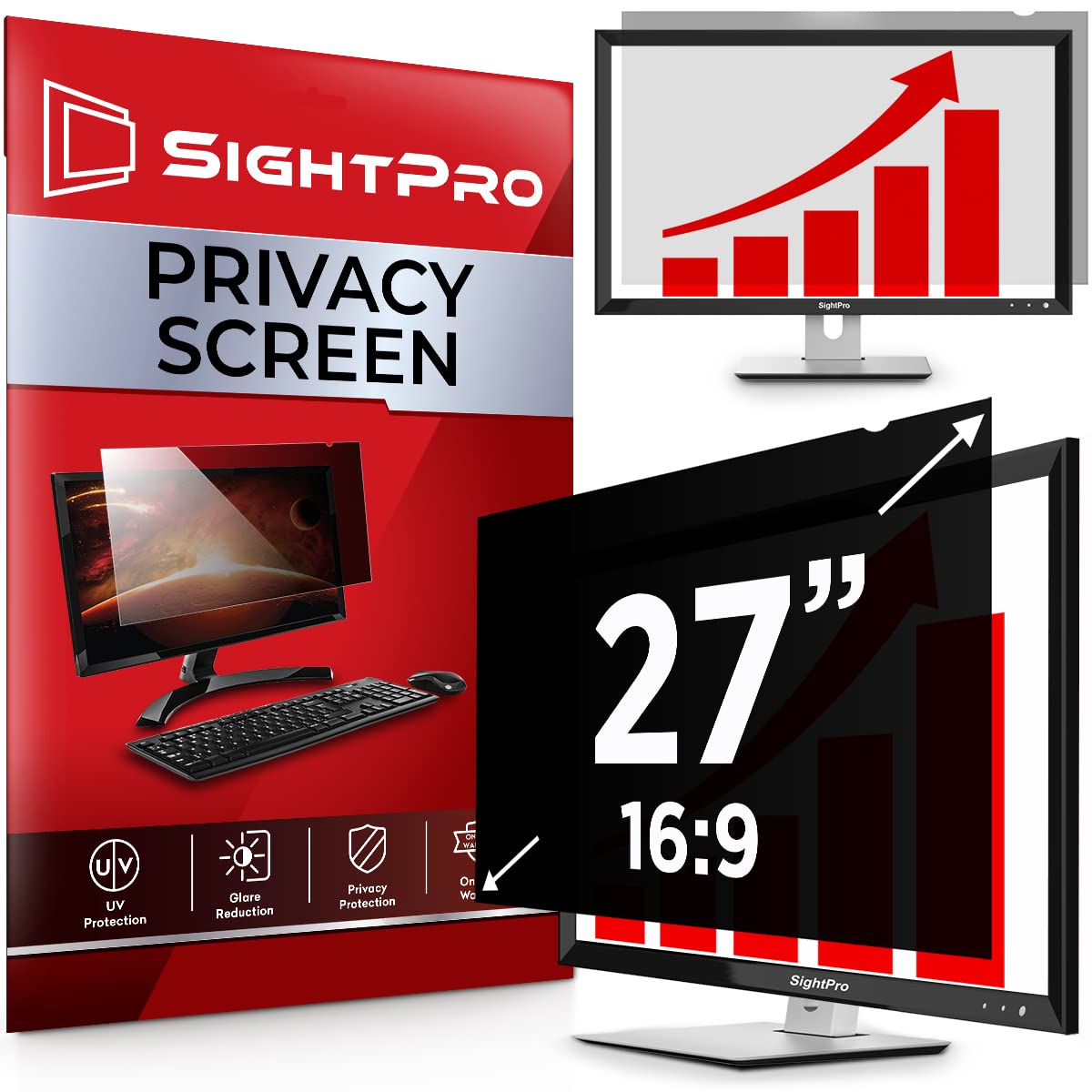 Sightpro 27 Inch 16:9 Computer Privacy Screen Filter For Monitor   Privacy Shield And Anti Glare Protector