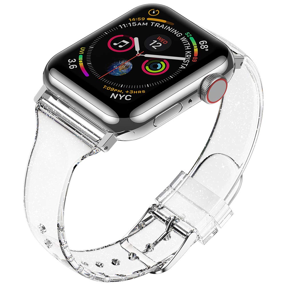 Baozai Compatible With Apple Watch Band Women, Soft Silicone Glitter Clear Sport Strap For Iwatch Series 8/7/6/5/4/3 Se Ultra, G