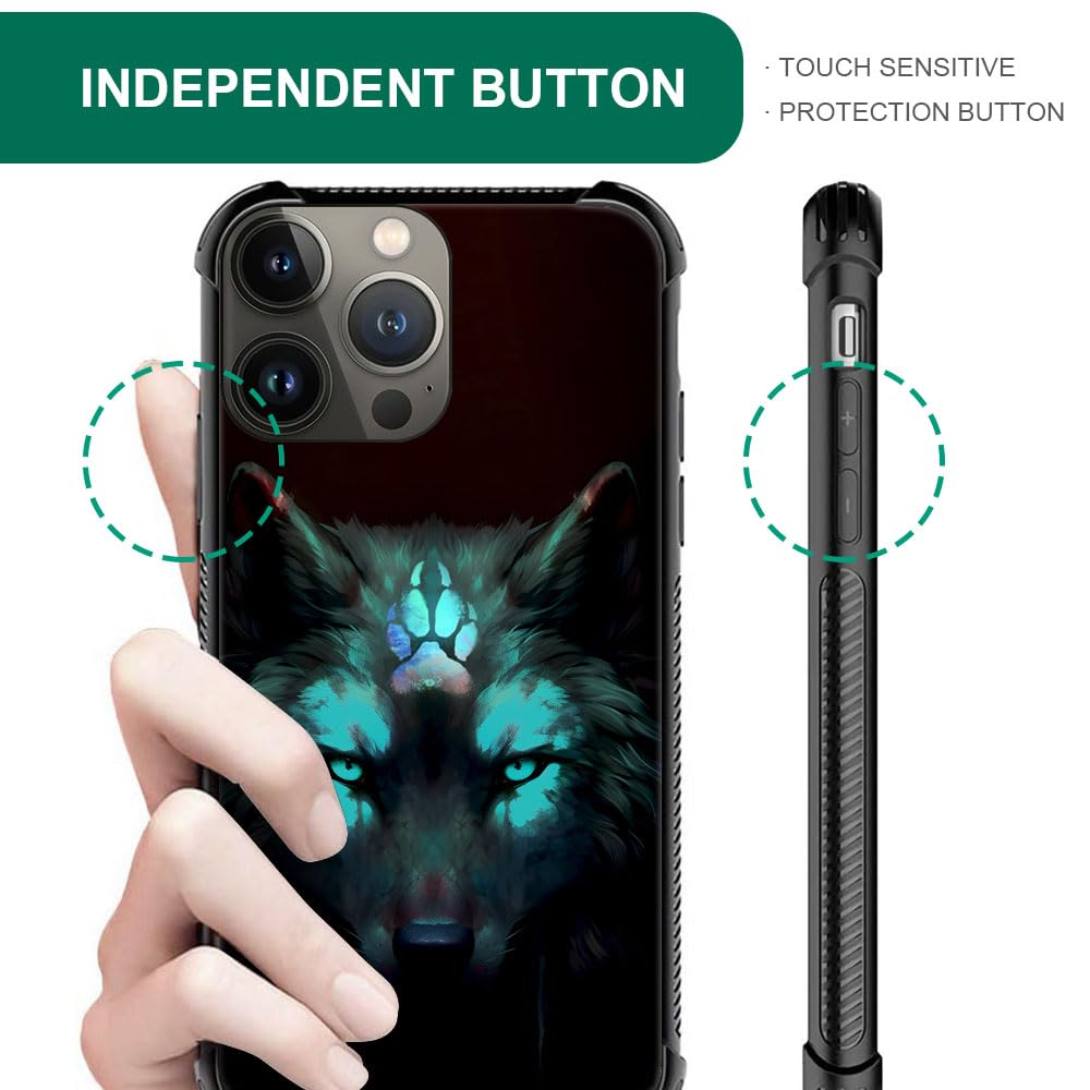 CARLOCA iPhone 13 Hard Acrylic Case Shockproof Anti-Scratch Spiritual Wolf Black Graphic
