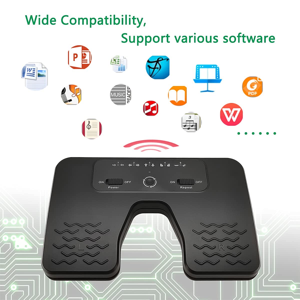 Yueyinpu Wireless Foot Pedal Double Switch Music Page Turner For Tablets Smartphones Rechargeable Anti-Skid Pad