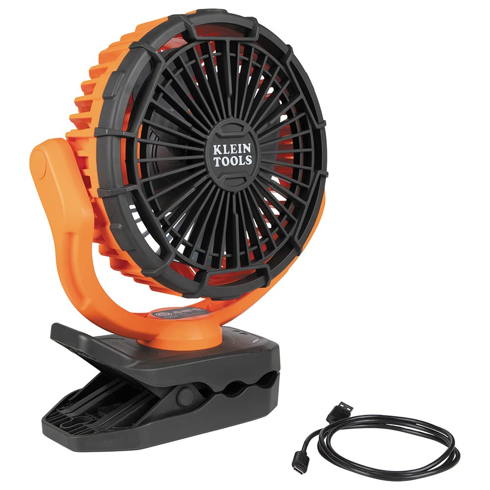 Klein Tools Pjsfm2 Lithium Battery Operated Fan, Rechargeable Mini Usb Fan With Clip On, Hang Hole, And Magnet Mounting, Portabl