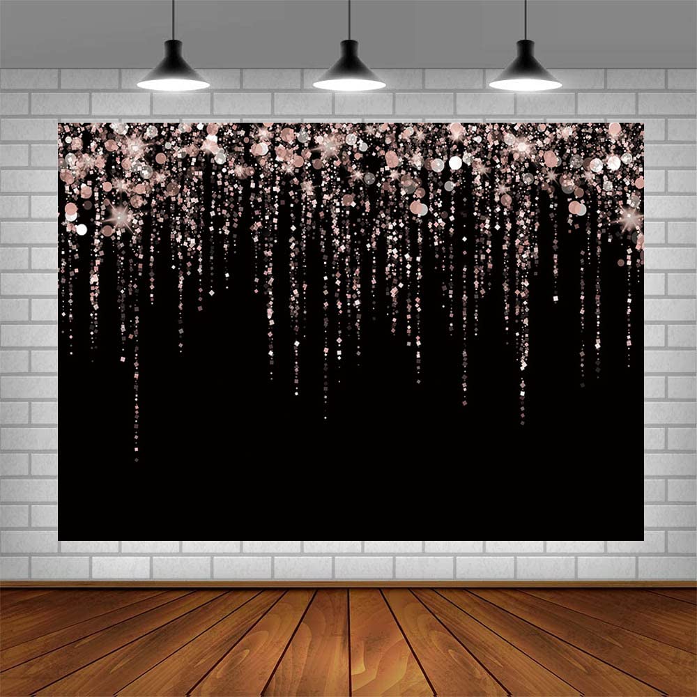 Sendy 7X5Ft Rose Gold And Black Party Photo Backdrop For Girls Rose Gold Spots Bridal Shower Photography Background Glitter Diam