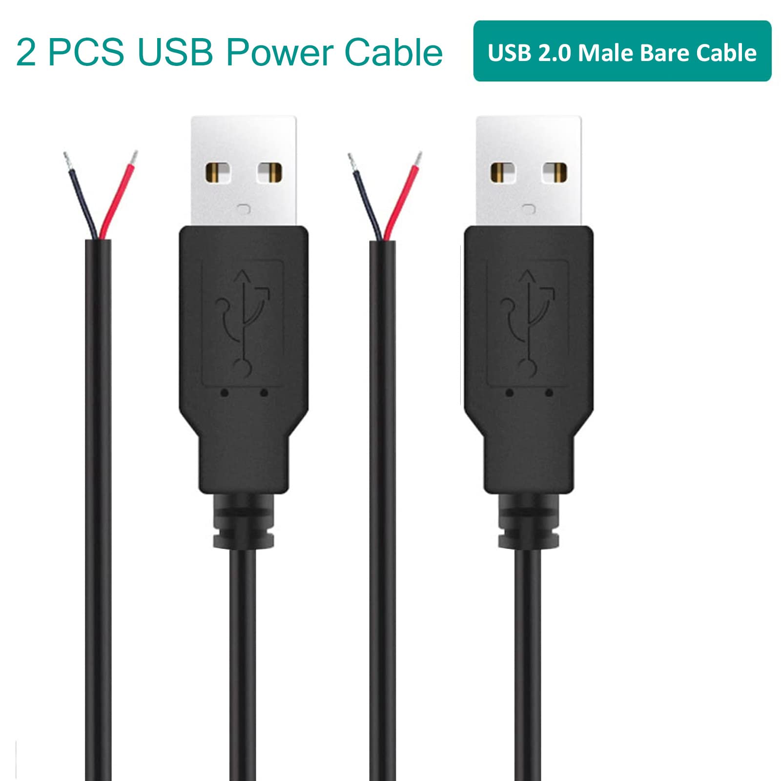 Xmsjsiy Usb 2.0 Male Bare Cable Pigtail Open End Extension Cables 5V 3A Power Charge Wires Diy Connector Replacement Cable Cord