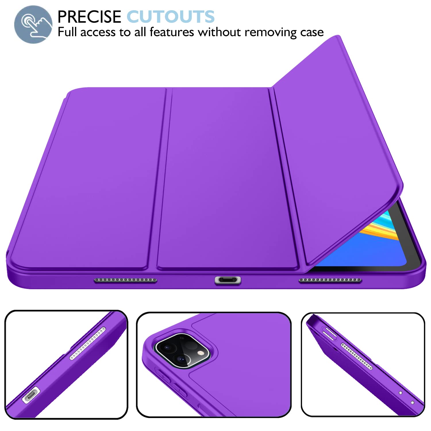 Imieet New Ipad Pro 11 Inch Case 2022(4Th Gen)/ 2021(3Rd Gen) With Pencil Holder [Support Ipad 2Nd Pencil Charging/Pair],Trifold Stand Smart Case With Soft Tpu Back,Auto Wake/Sleep(Grape Purple)