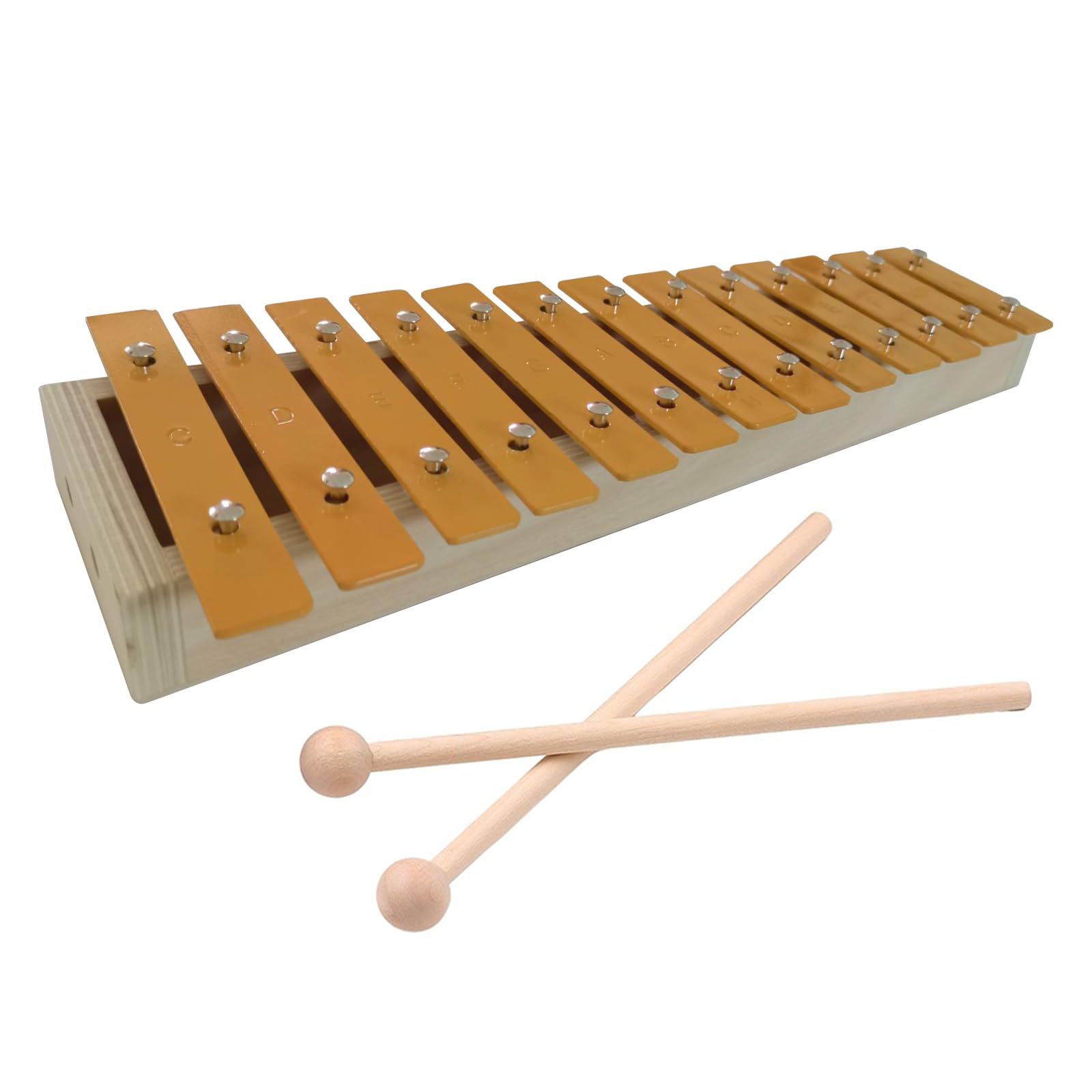 Btuty 13 Notes Glockenspiel Classic Wood Color Xylophone Metal Keys Percussion Rhythm Handheld Musical Instrument with 2 Mallets