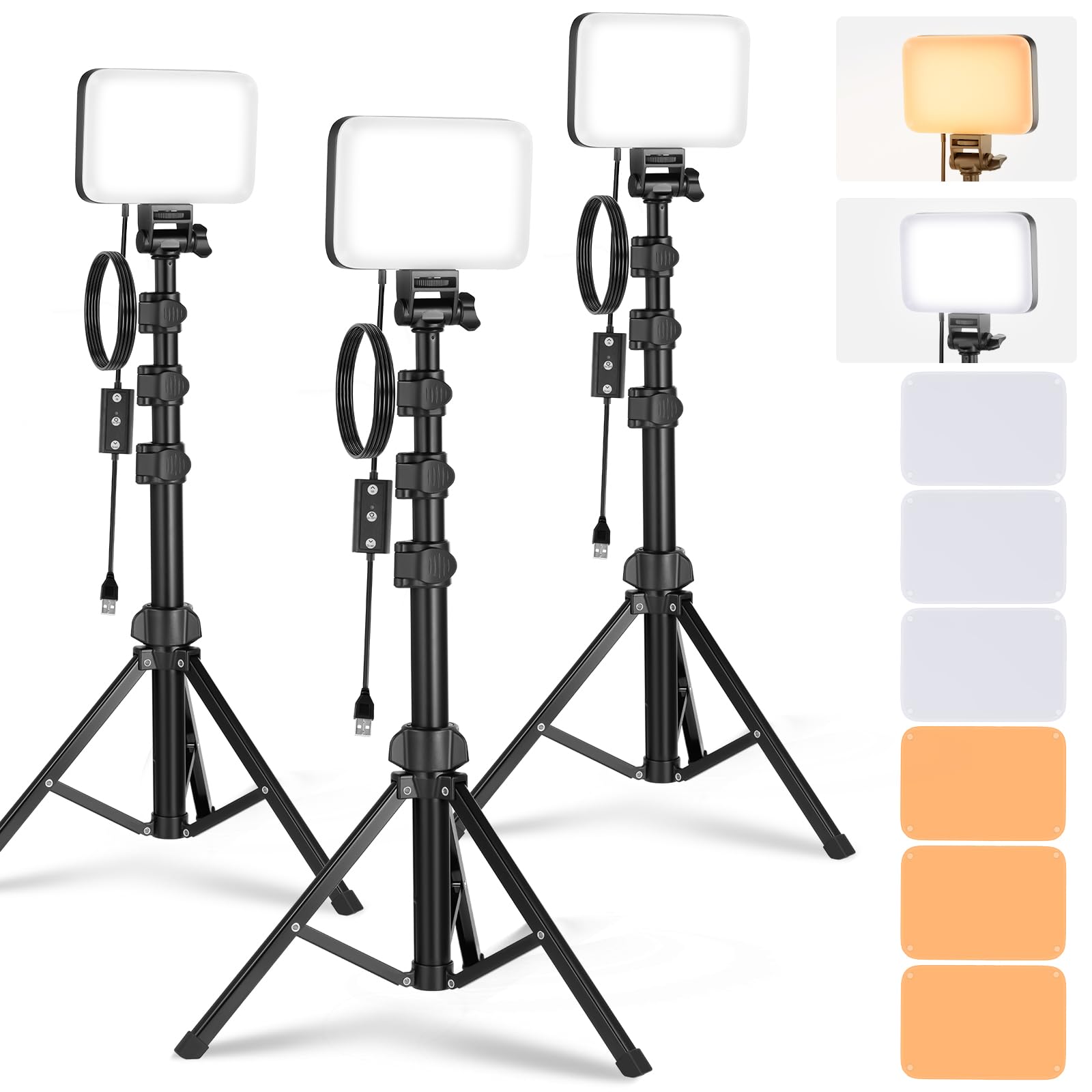 NEEWER BASICS LED Video Light Panel Lighting Kit, 3 Pack Bi Color Dimmable Portable Studio Lights with Tripod Stands & Filters, 