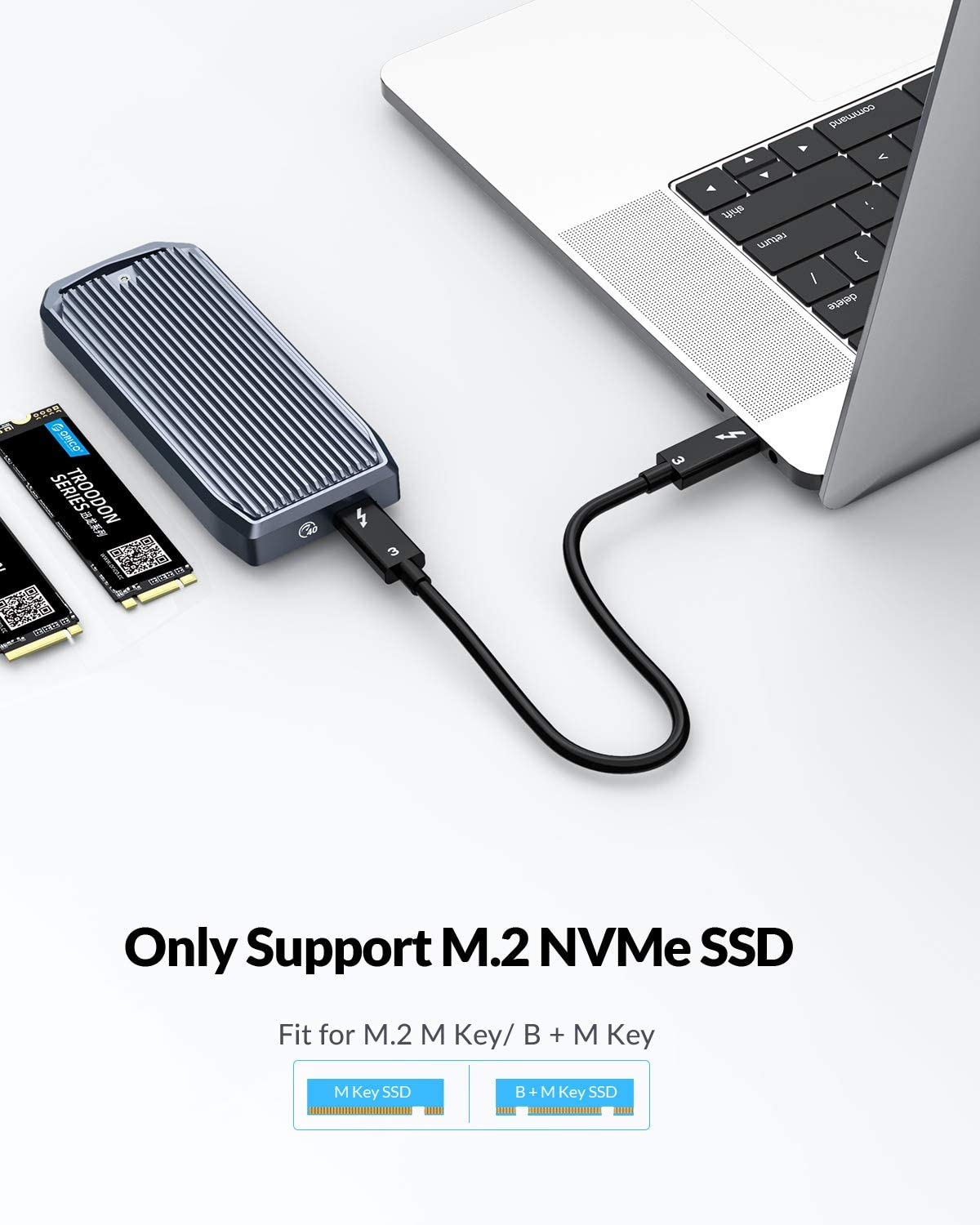 ORICO M.2 Enclosure for NVMe SSD, USB4.0 40Gbps Type C to M Key B+M Key 2280 Aluminum External SSD Case Compatible with Thunderbolt 3/4 USB3.2/3.1/3.0/ Type C M2V01