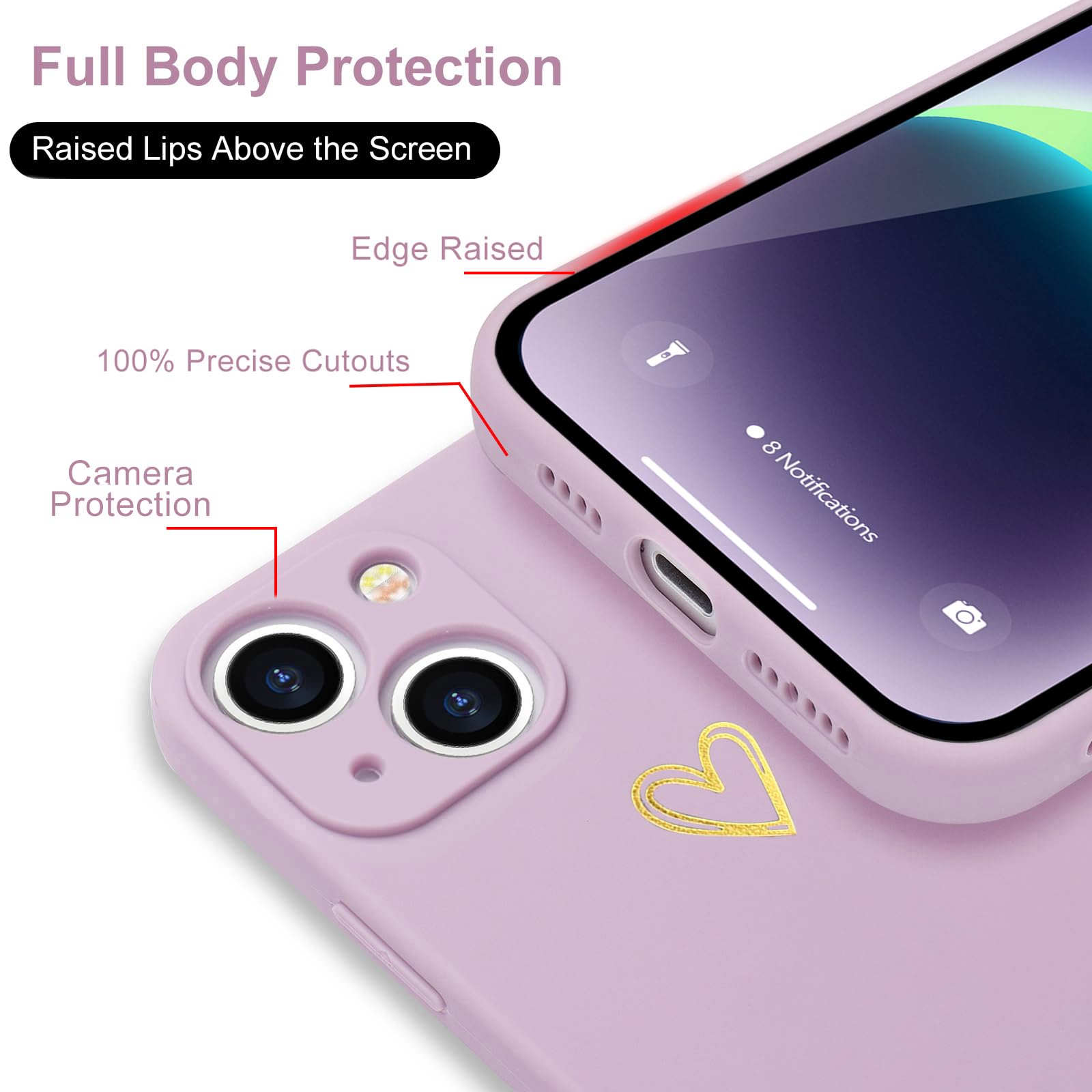 Wirvyuer For Iphone 14 Case Cute Slim Shockproof Phone Case With Wireless Charging Support And Protection, Purple