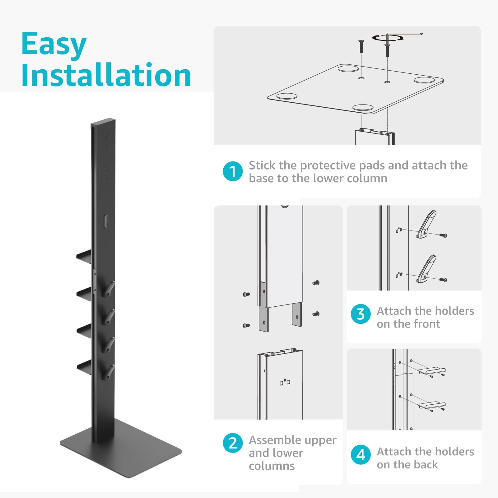 PEGZONE Vacuum Cleaner Stand - Metal Storage Bracket with 4 Hooks & Shelves, Compatible with Dyson V6-V15, Black, Model HW1029BK