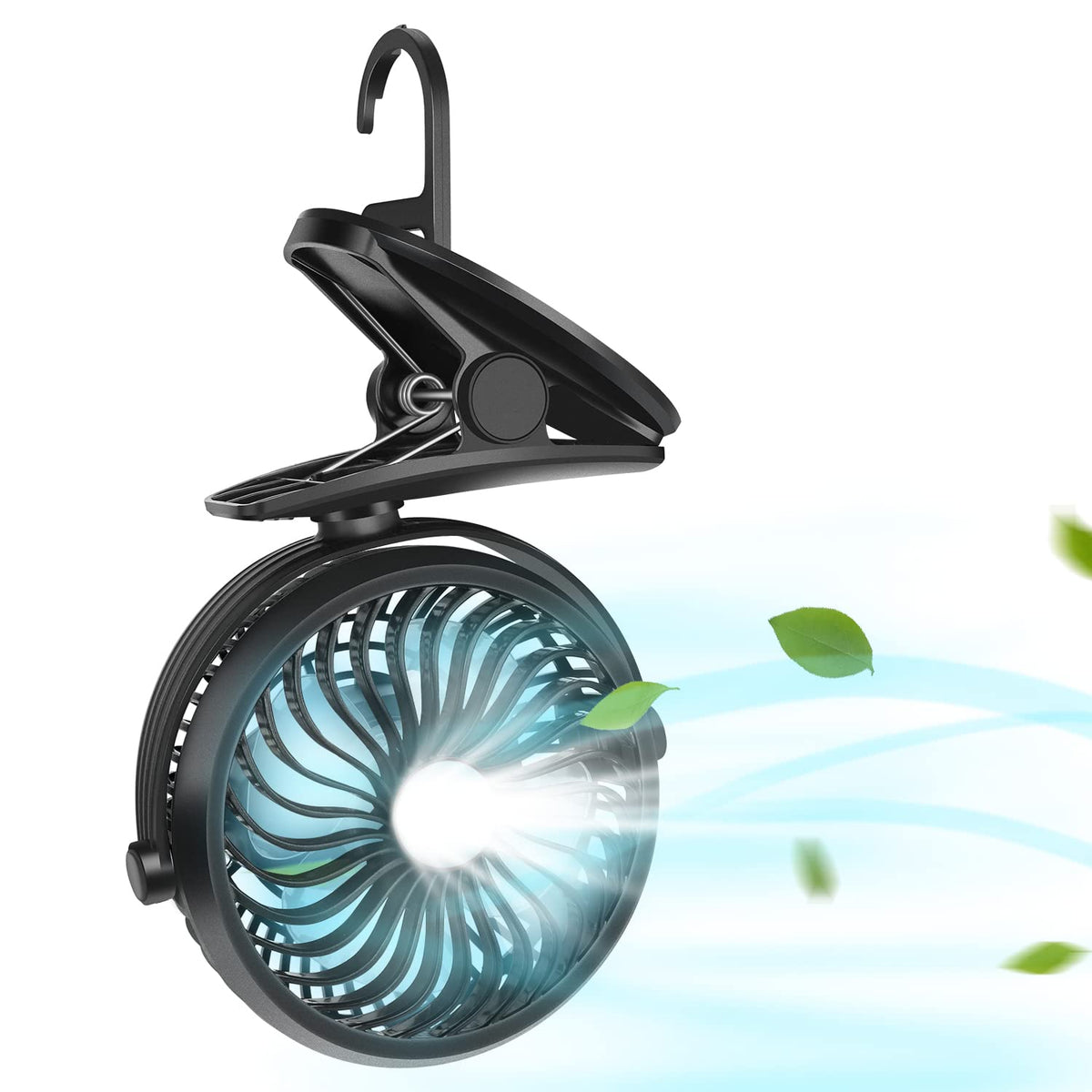 Skygenius Clip On Camping Fan With Led Lights, 2600 Mah Rechargeable Battery/Usb Operated Mini Fan With Hook Portable For Stroll