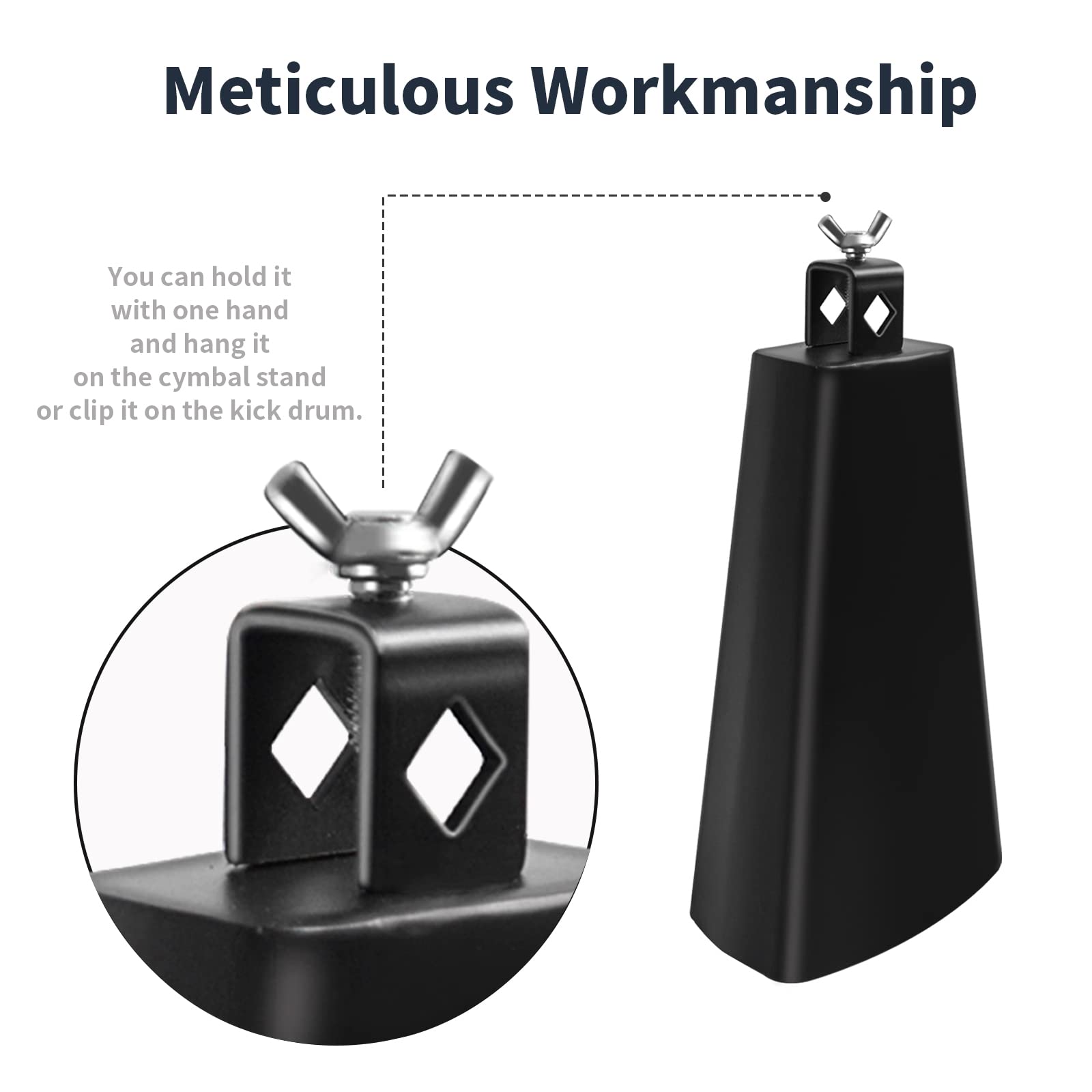 Soulmate Cowbell 7 Inch Metal Steel Cow Bells Instrument Noise Makers Cowbell Hand Percussion Cow Bell With Handle Stick For Dru