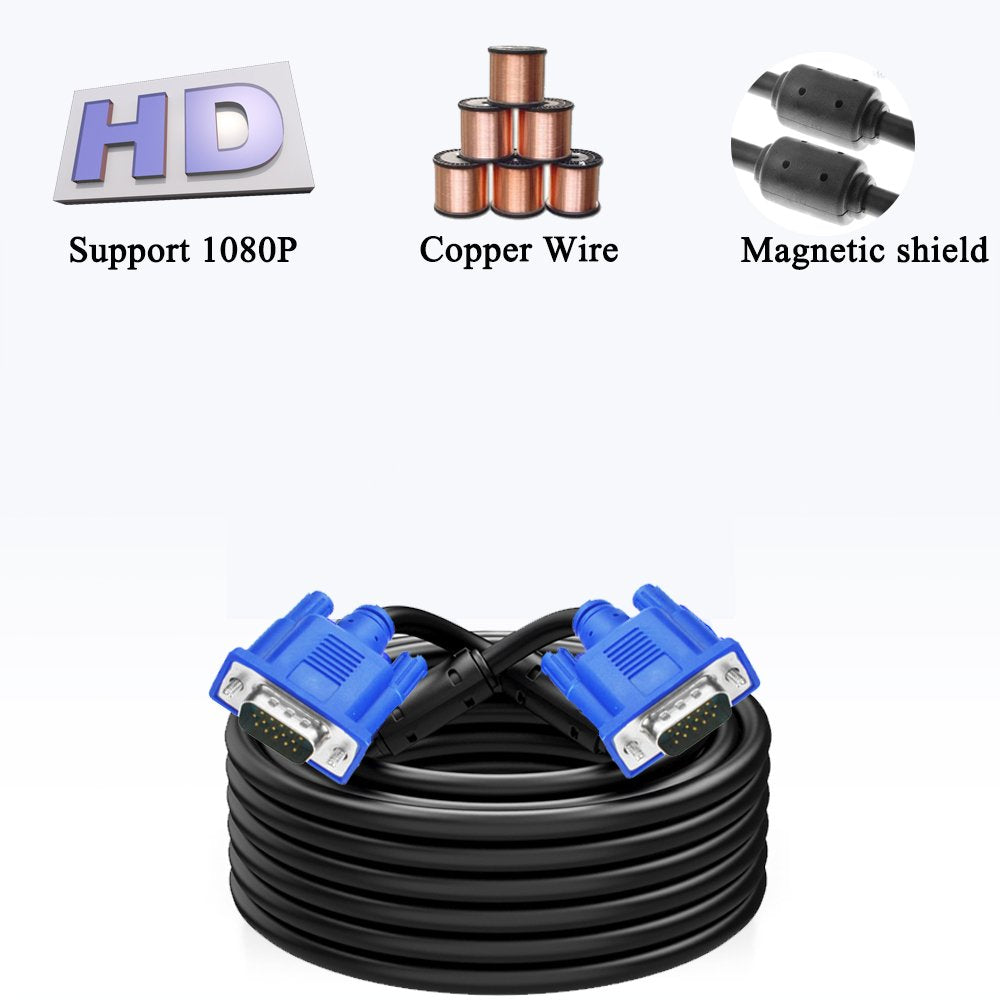 Lfhukeji Vga, Vga Vga Standard 15 Pin Vga Male To Vga Male Cable, 4.8Ft(3+5)