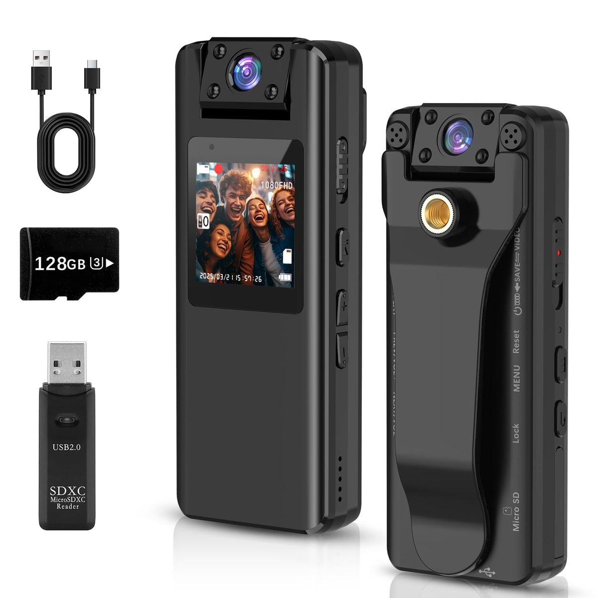 Body Camera With Audio And Video Recording - 128Gb Body Cam With 180 Rotating Lens,1080P Body Worn Camcorder With 9Hr Battery,Ni