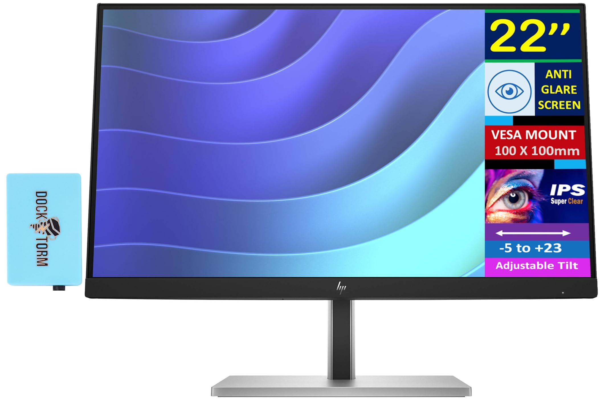 Hp 22'' Fhd Ips Monitor W/5Ms Response Time, Anti Glare, Flicker Free, Vesa Mount (100Mm), Displayport, Hdmi & Dkz Usb Port Expa