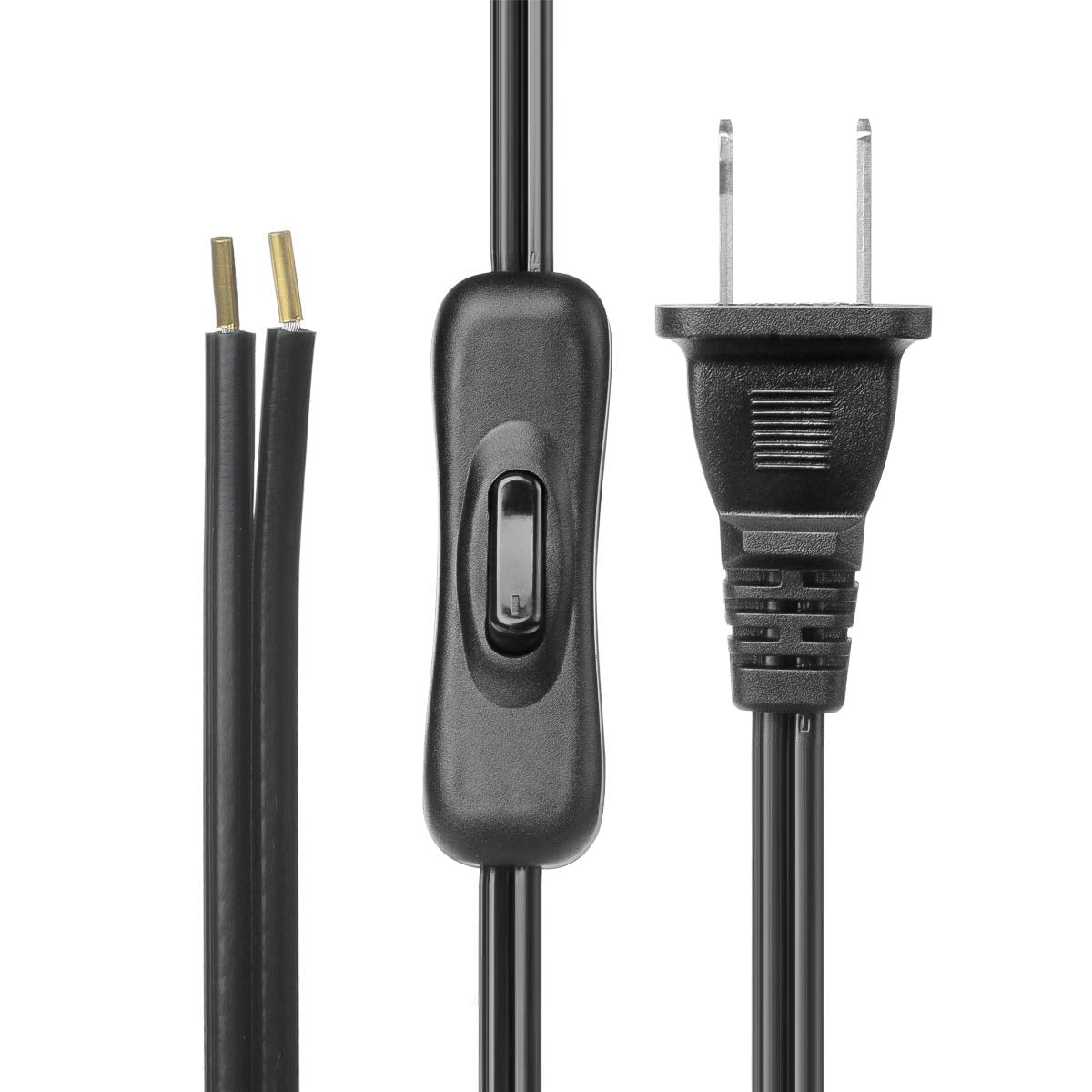 Lamp Cord Has Button Switch Ul304 2A/120V,Plug,Stripped Ends Ready For Wiring 18 Awg Spt 2, Black (12Ft)