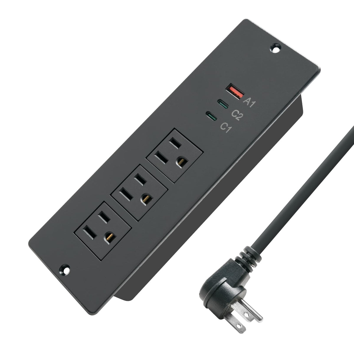 45W Recessed Power Strip Usb C For Laptop,Flush Mount Desk Power Outlets 3 Ac Outlets 3 Usb Ports Flat Plug Extension Cord Built