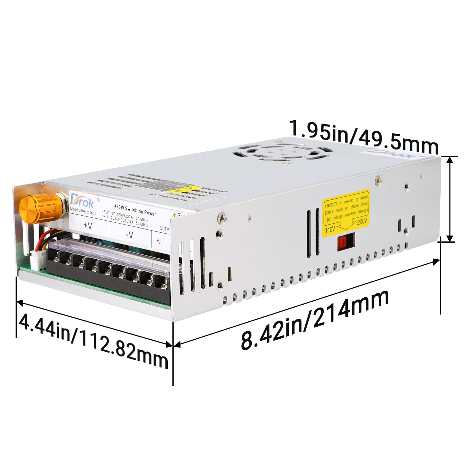 Drok 24V Power Supply, Ac 110V/220V To Dc 0 24V 20A 480W Buck Converter Dual Display, Variable Adjustable Adapter Regulated 5V 1