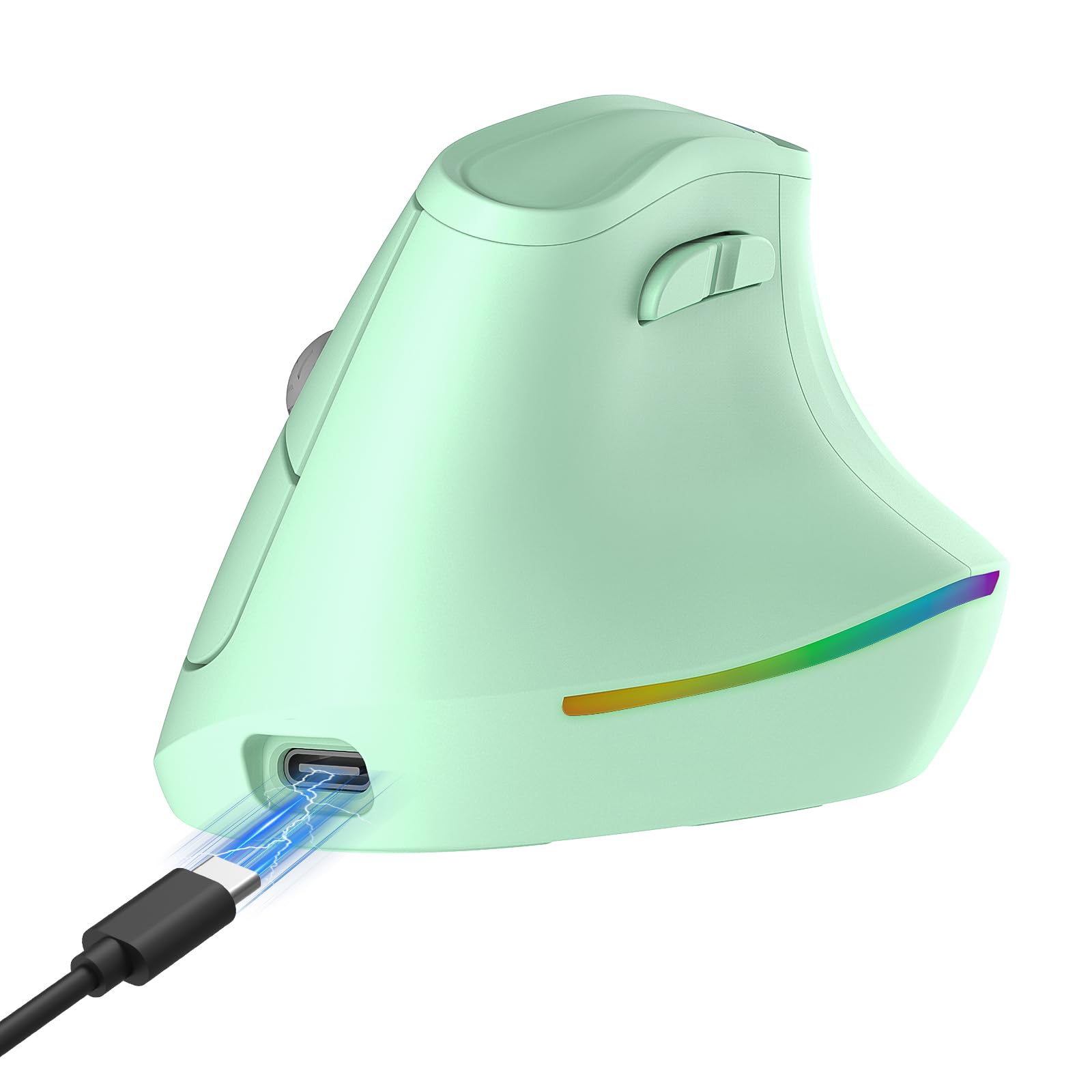 KYSONA 57 Wireless Ergonomic Mouse, Vertical Mouse, Carpal Tunnel Mouse, RGB Light, Rechargeable, Bluetooth & 2.4G, 5Level DPI 