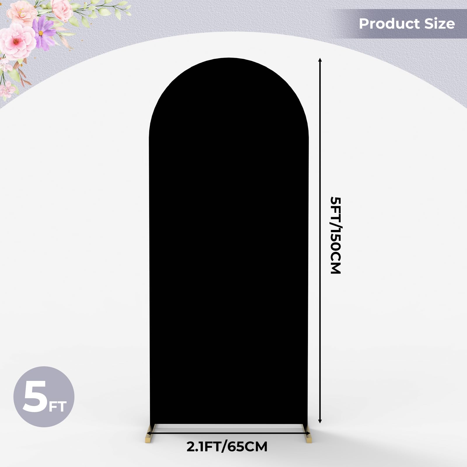 Babenest 5Ft Black Wedding Arch Cover, Spandex Fitted Arch Backdrop Cover For Photography, Round Top Chiara Stand Cover For Part