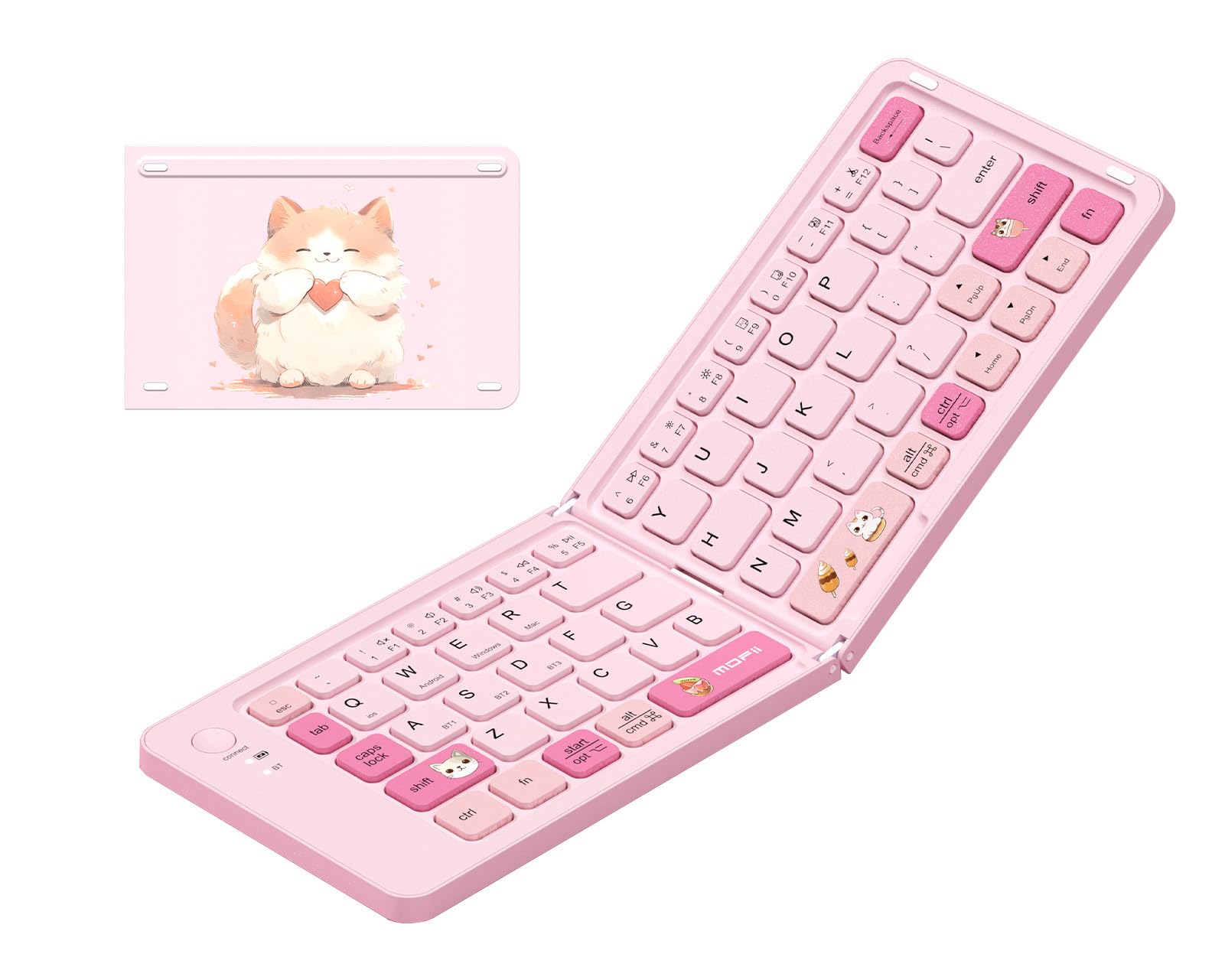 Pink Foldable Mini Bluetooth Keyboard, Portable Compact Wireless Rechargeable Keyboard with 67 Slim Quiet Keys, Cute Pocket-Size