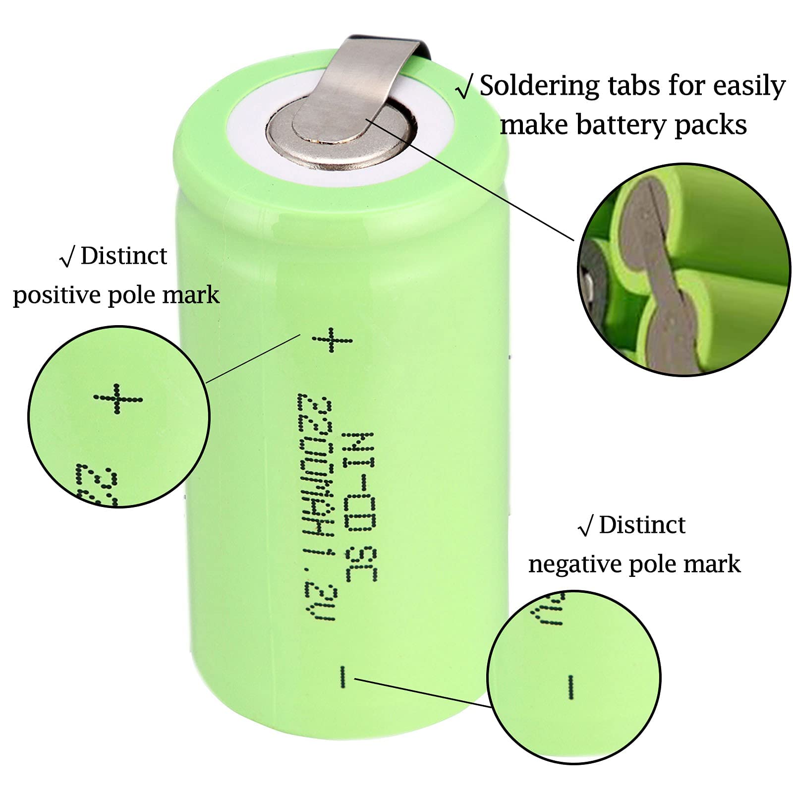 Odstore Ni Cd 1.2V 2200Mah Rechargeable Battery Sub C Sc Batteries (Green*6)