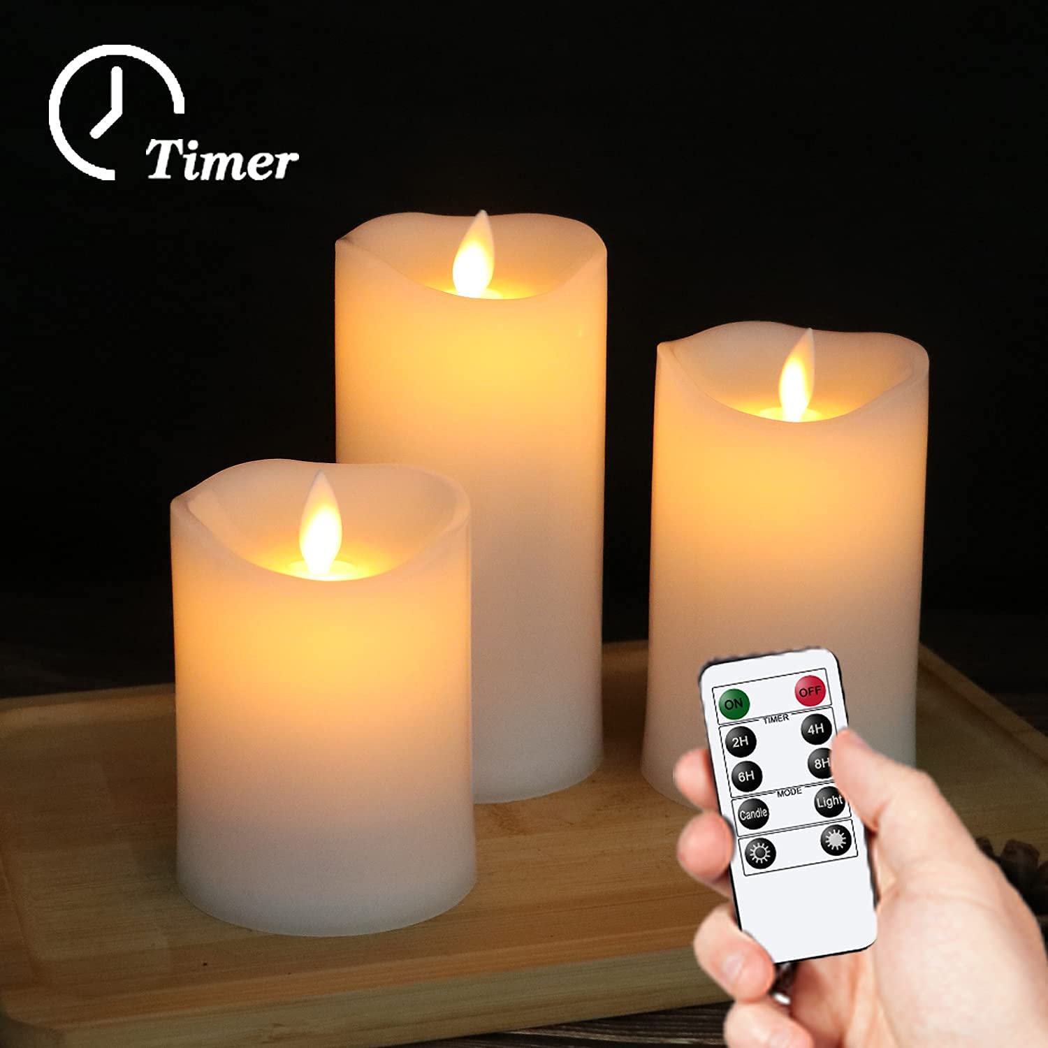 Eldnacele Waterproof Outdoor Flameless Candles With Remote Control, Battery Operated Flickering Led Pillar Candles For Indoor Ou