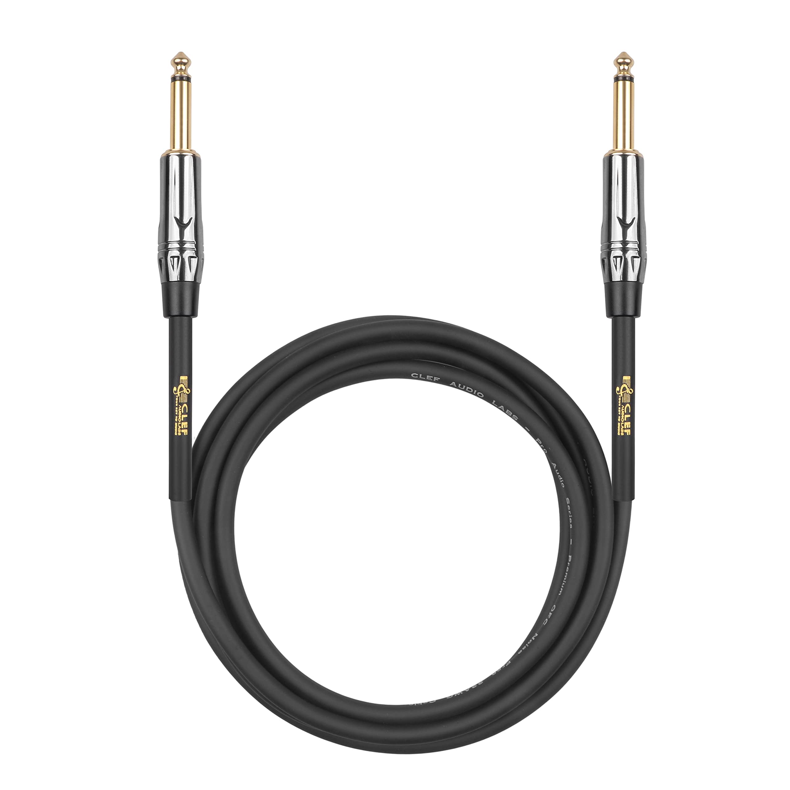 Clef Audio Labs Guitar Cable 6 Ft, 22Awg Shielded, Tangle Free Pvc Jacket, Chrome Zinc Alloy Shell, Electric Bass Guitar Amp Cor