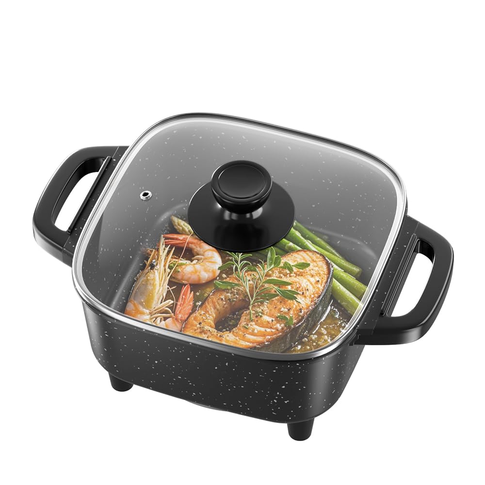 AORAN Electric Frying Pan with Lid, Multifunctional Electric Skillet for Frying, Grilling, Boiling & Cooking, Nonstick, Compact,