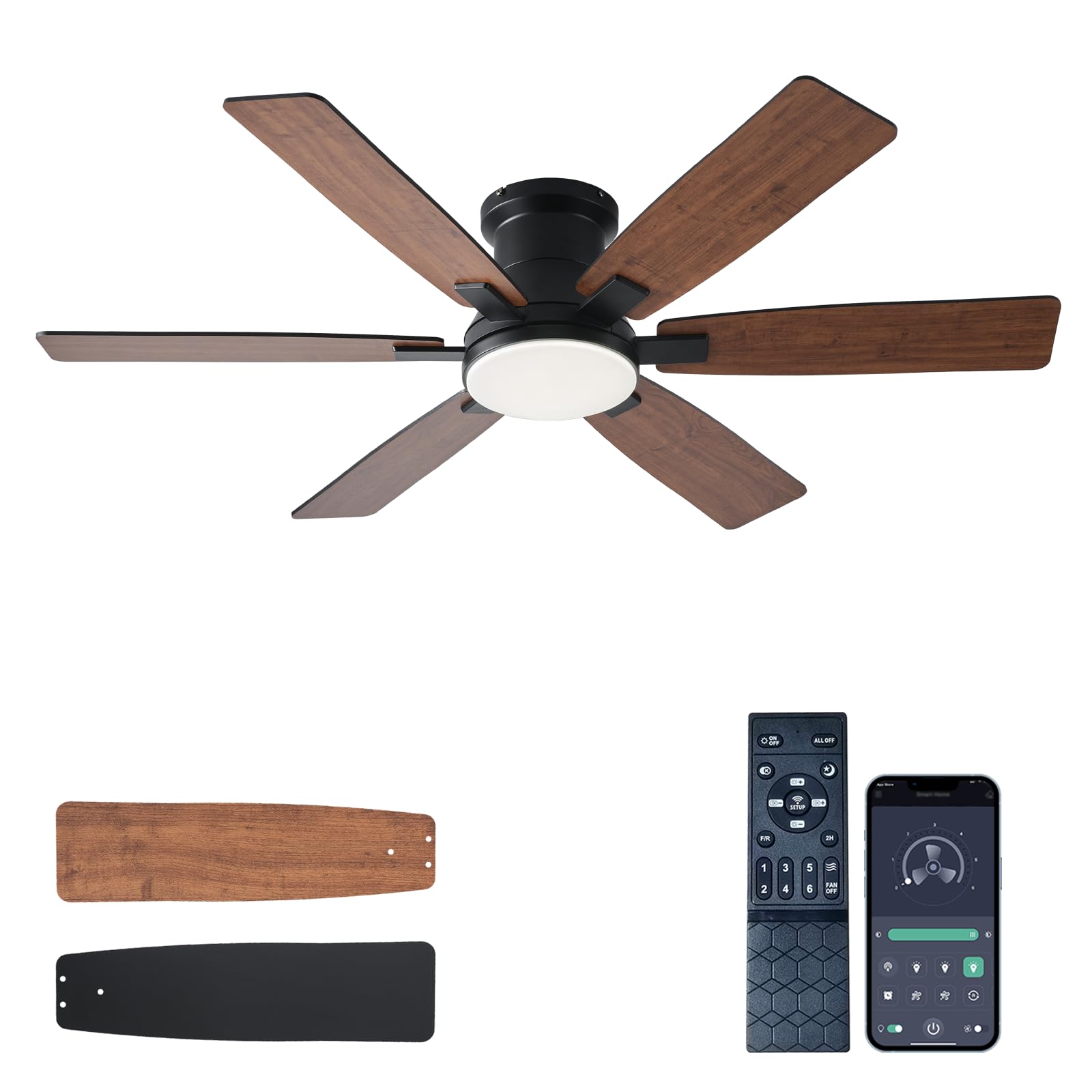 Ayaoty Crystal Ceiling Fans with Lights - 48in Retractable Chandelier Fan Light with LED Dimmable, Reversible DC Motor,Flush Mou