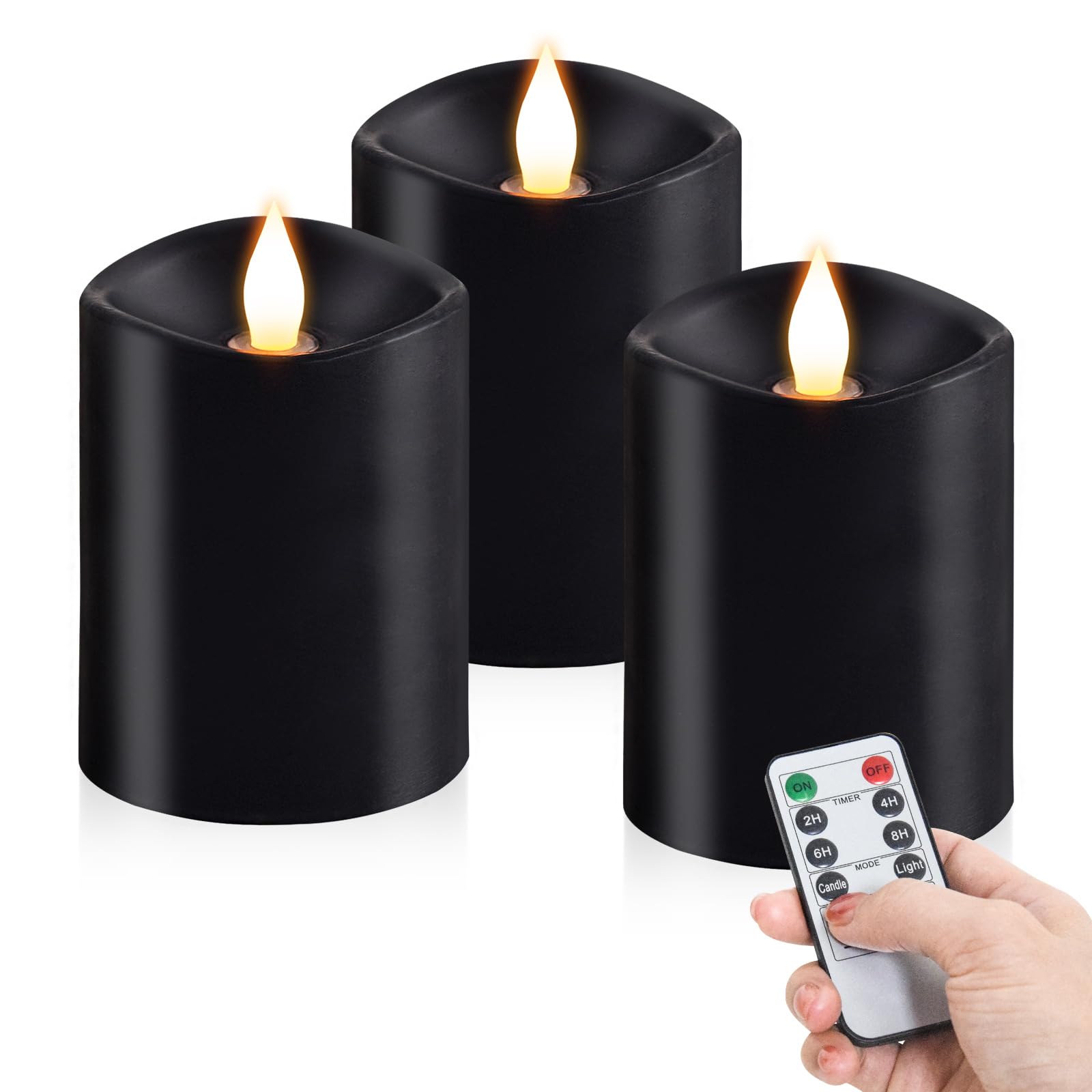 Milysoek 3X4 Flickering Flameless Candles Set Of 3,Real Wax Pillar Led Candles Flickering,With Timer,4 Inch Flameless Candles Wi