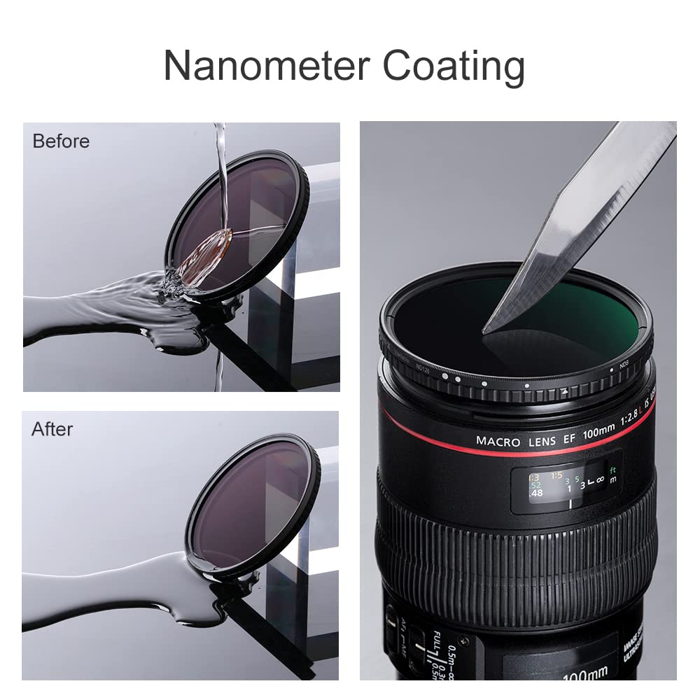 K&F Concept 52Mm Variable Nd Lens Filter Nd8 Nd128 (3 7 Stop) Waterproof Vnd Filter With 28 Multi Coatings For Camera Lens (Nano