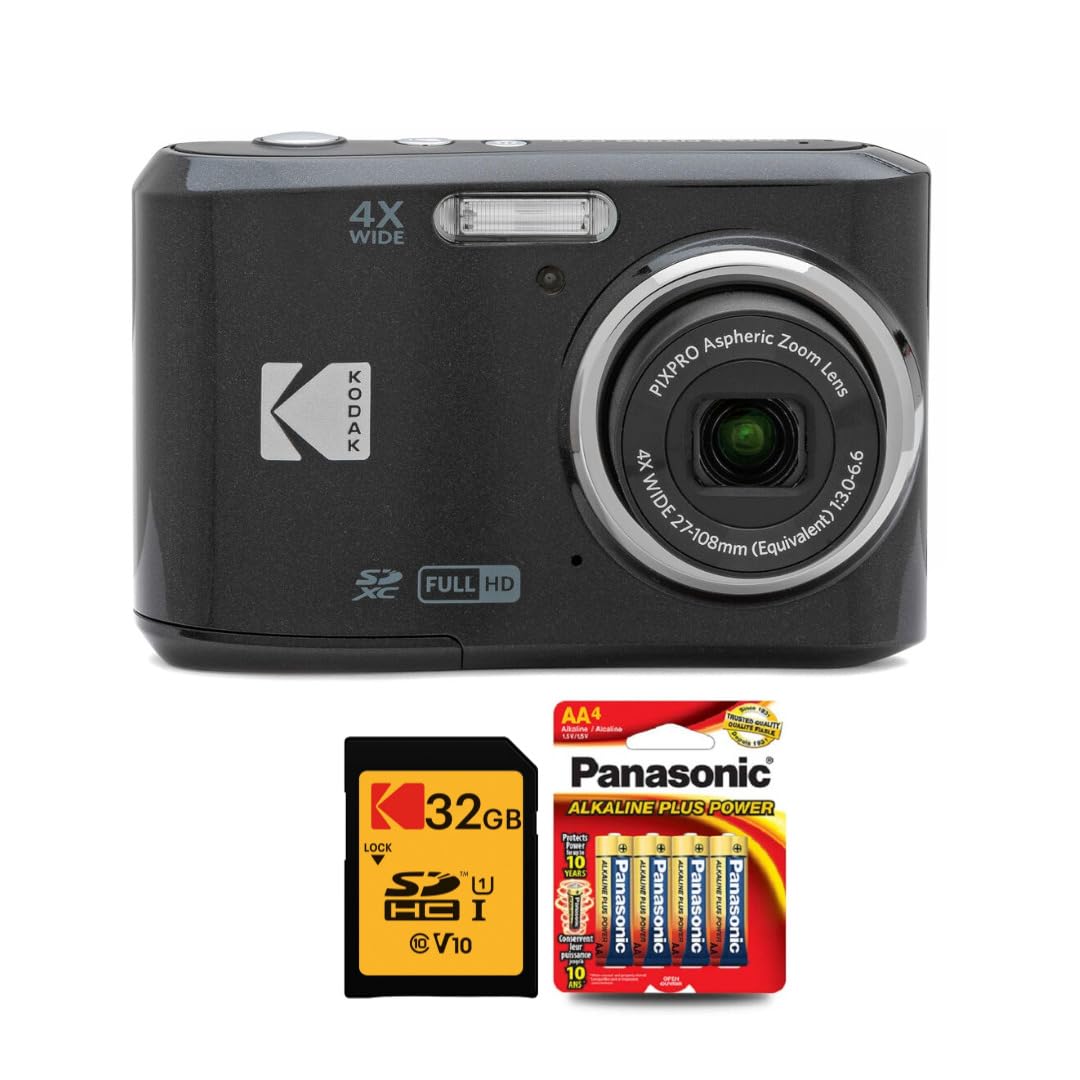 Kodak PIXPRO FZ45 Digital Camera (Black) Bundle with 32GB Class 10 UHS-I U1 SDHC Memory Card and AA High-Performance Alkaline Ba