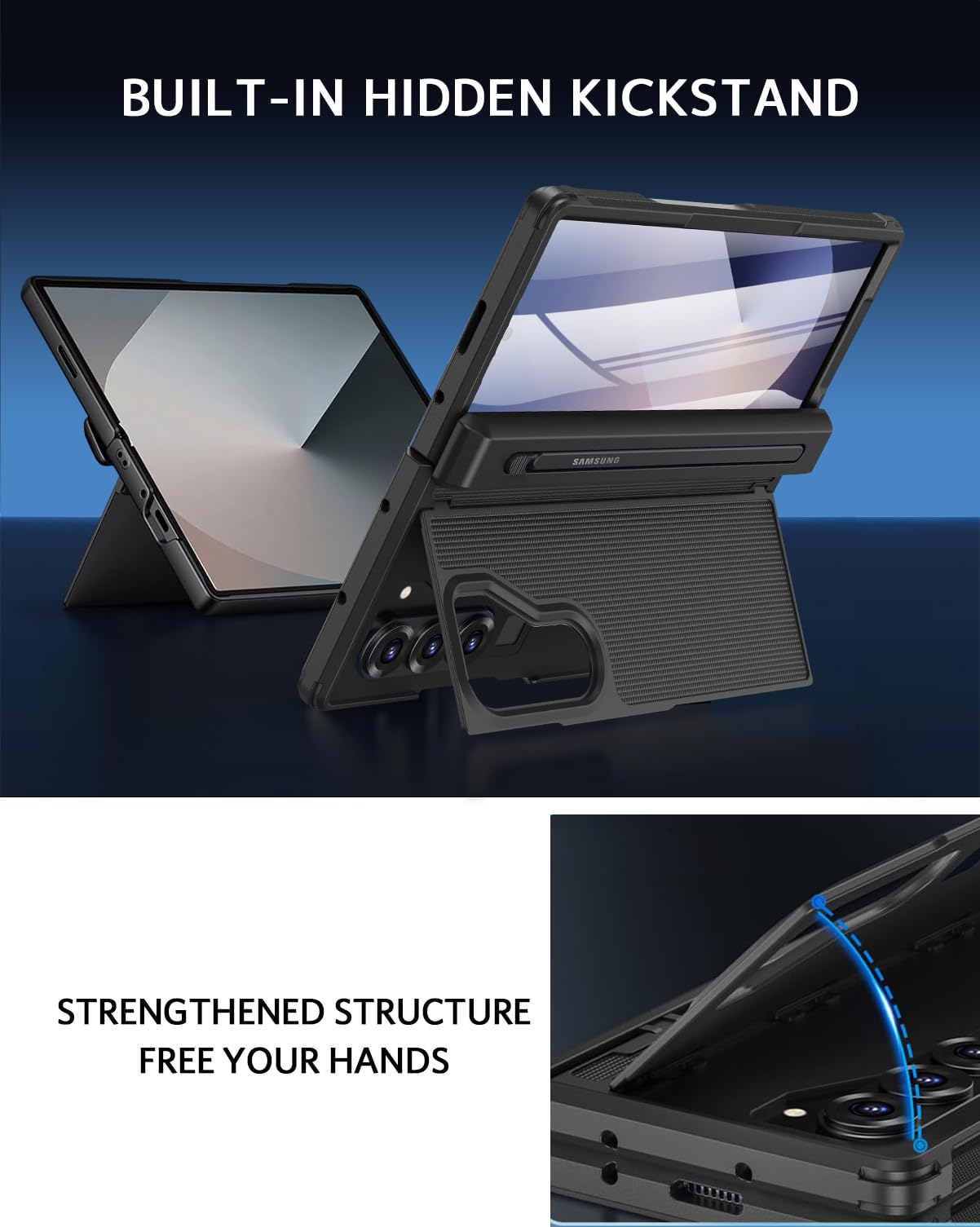 Ninki For Samsung Galaxy Z Fold 7 Case With S Pen Holder And Invisible Kickstand & Stylus,Full Body Built-In Screen Protector Hi