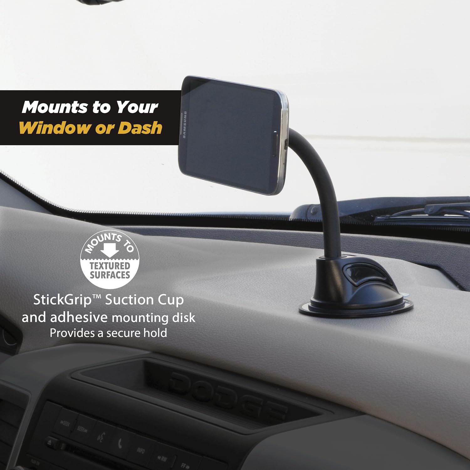 Scosche Magwdmb Magicmount Flex Neck Suction Cup Car Phone Mount For Dashboard/Windshield, 360 Adjustable Magnetic Head, Univers