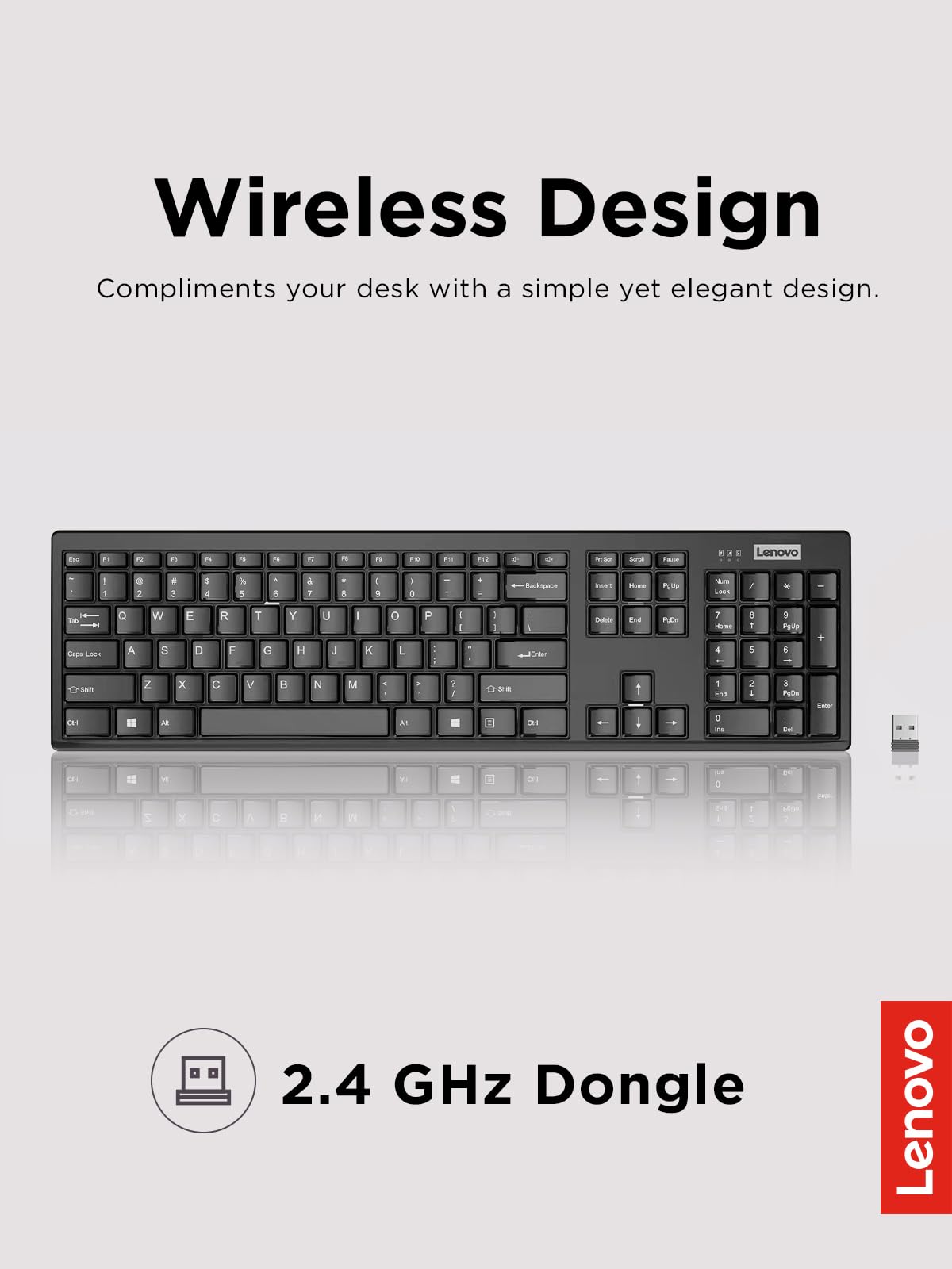 Lenovo - Wireless Compact Keyboard- 100 Cordless Keyboard For Pc, Laptop With Windows - Cordless Connection - Silent Key Clicks,