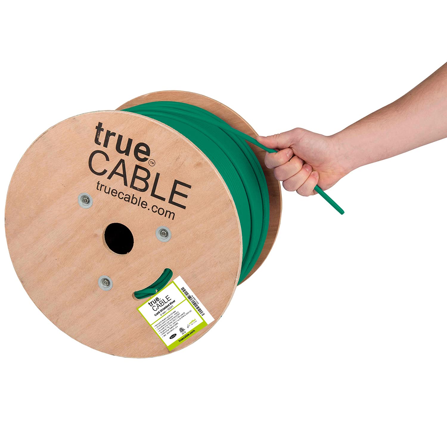 TRUE CABLE Cat6 Shielded Riser (CMR) Bulk Ethernet Cable, 1000ft, Green, 23AWG Solid Bare Copper, 550MHz, Overall Aluminum Foil 