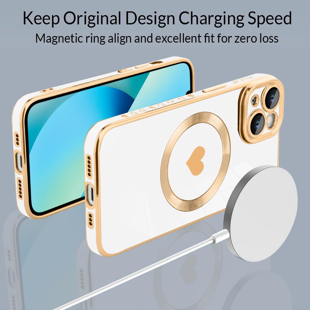 Tharlet Magnetic Shockproof For Iphone 13 Case [Compatible With Magsafe] Cute Love Luxury Plating Edge Bumper Case With Full Cam