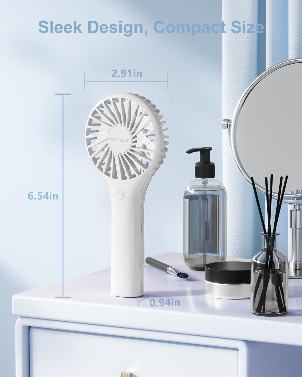 Tripole Mini Handheld Fan Portabble Personal Fan With 3 Speeds, Powerful Battery Hand Held Fan For Travel Trip Outdoor Concerts,