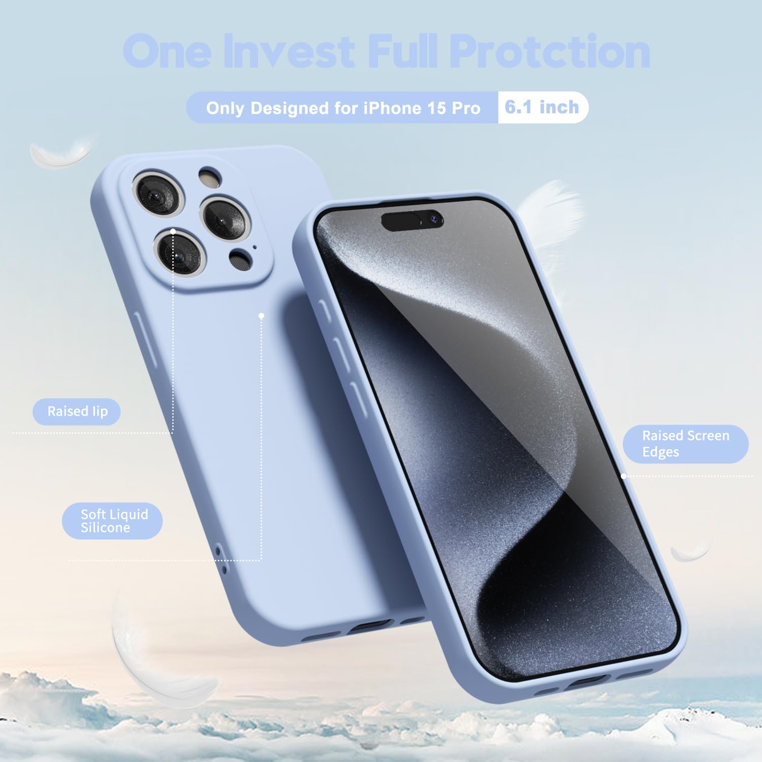 Oakxco For Iphone 15 Pro Phone Case Phone Case Liquid Silicone, Thin Slim Soft Rubber Gel Tpu Plain Simple Cover For Women Girl