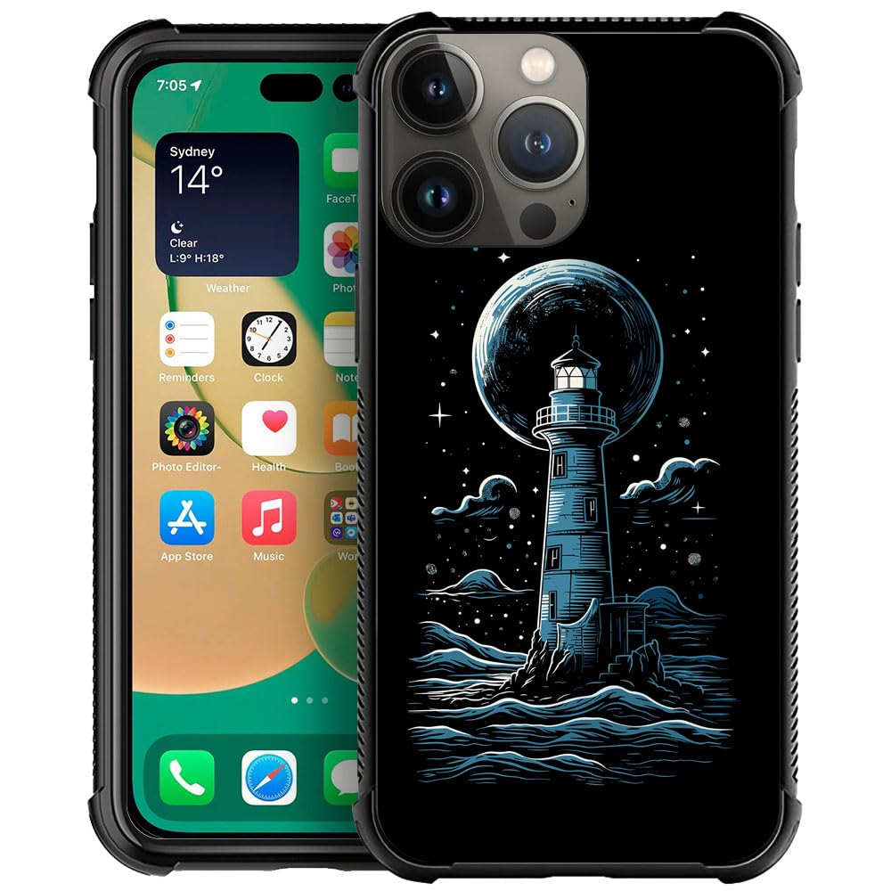 CARLOCA Phone Case Compatible iPhone 13 Mini Shockproof Polycarbonate Cosmic Space Lighthouse