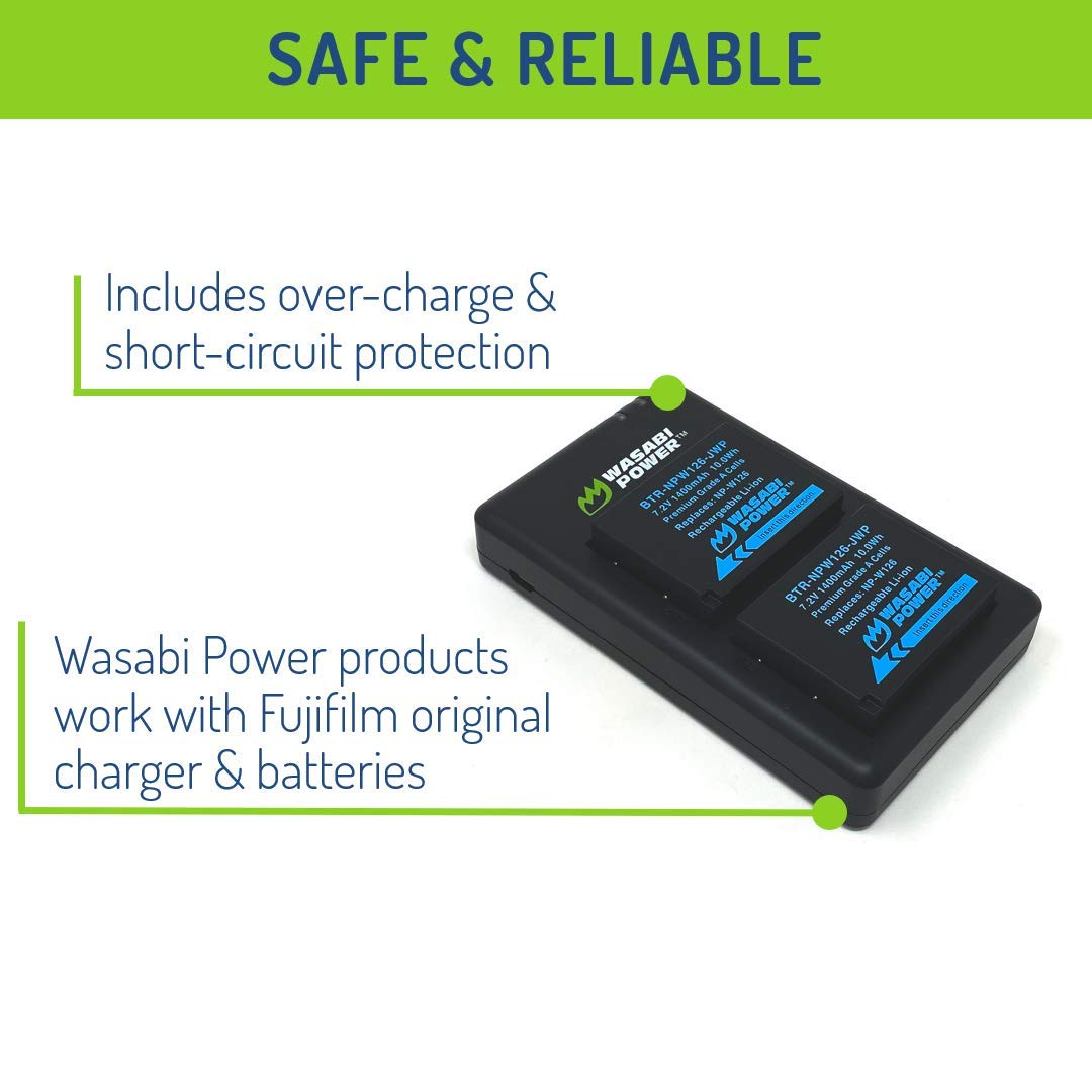 Wasabi Power Np W126, Np W126S Battery (2 Pack) Usb C Dual Charger For Fuji X T100, X T200, X100F, X100V, X100Vi, X S10, X A5, X