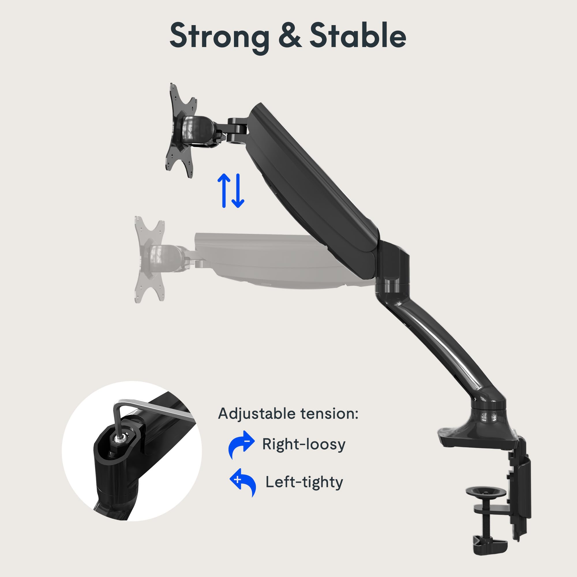 Flexispot Single Monitor Stand For Desk Adjustable Spring Vesa Monitor Mount With C Clamp For 17 To 30 Inch Computer Screens Hea