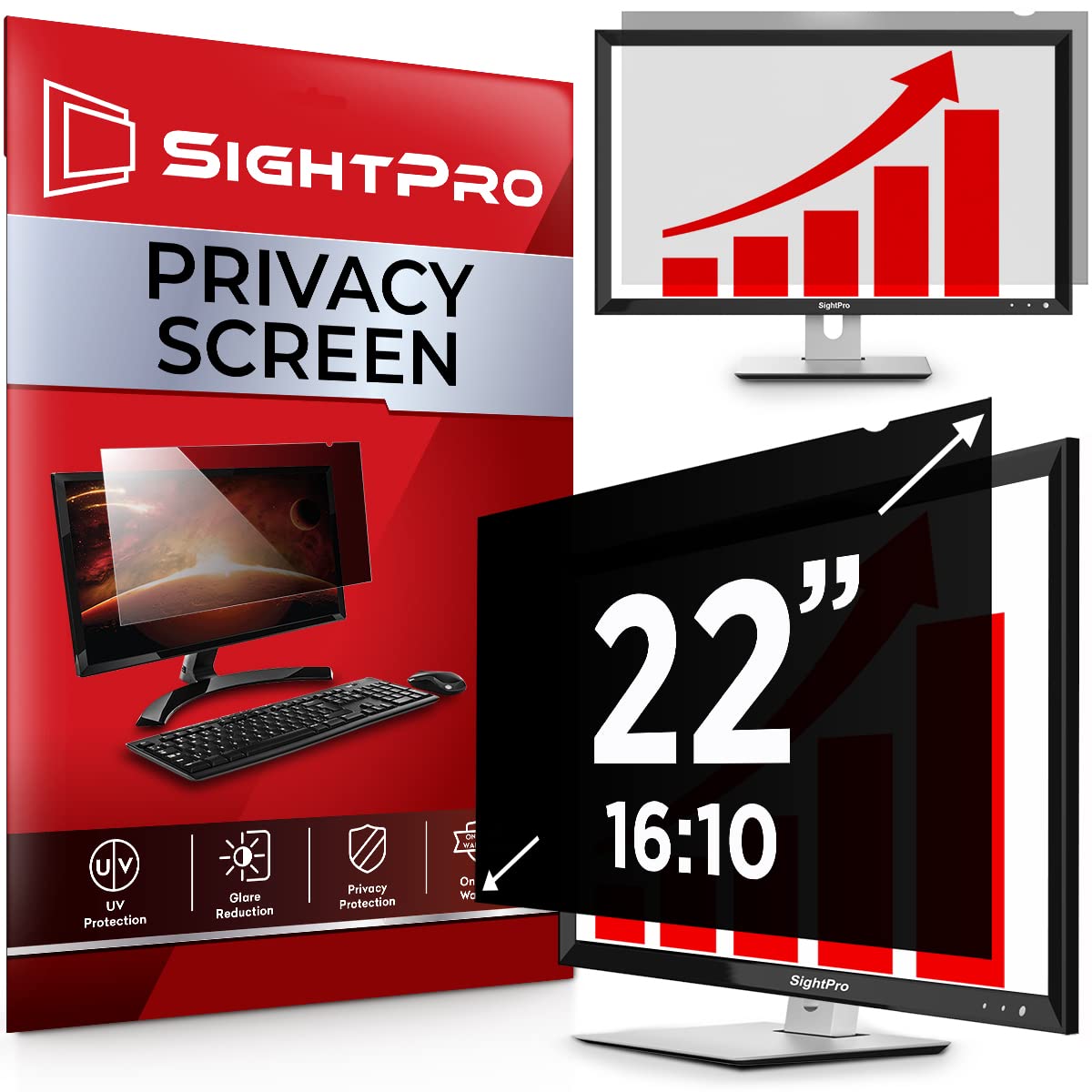Sightpro 22 Inch 16:10 Computer Privacy Screen Filter For Monitor   Privacy Shield And Anti Glare Protector