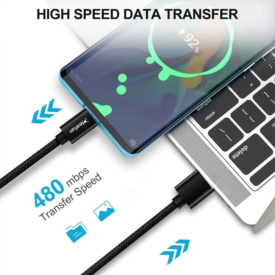 Cleefun Usb C Cable, Usb To Usb C Cable Braided, [5 Pack, 3/3/6/6/10 Ft] Type C Charger Fast Charging Cable For Iphone 15 Pro Max/Pro/Plus, For Samsung Galaxy S24 S23 S22 S21 S20 Ultra S10, Moto,Pixel