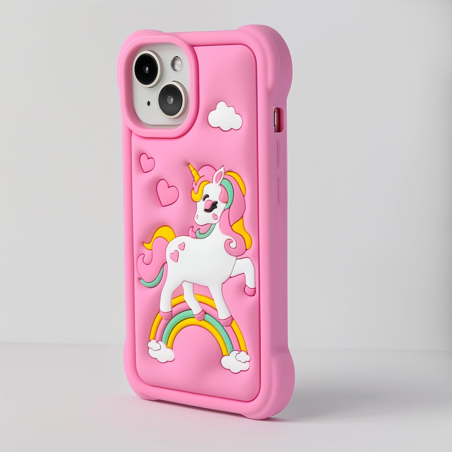 Mouzor Cute Rainbow Unicorn Case Compatible With Iphone 13 Case, Pink Horse Iphone 14 Cases, Iphone 15 Kawaii Animals 3D Cartoon