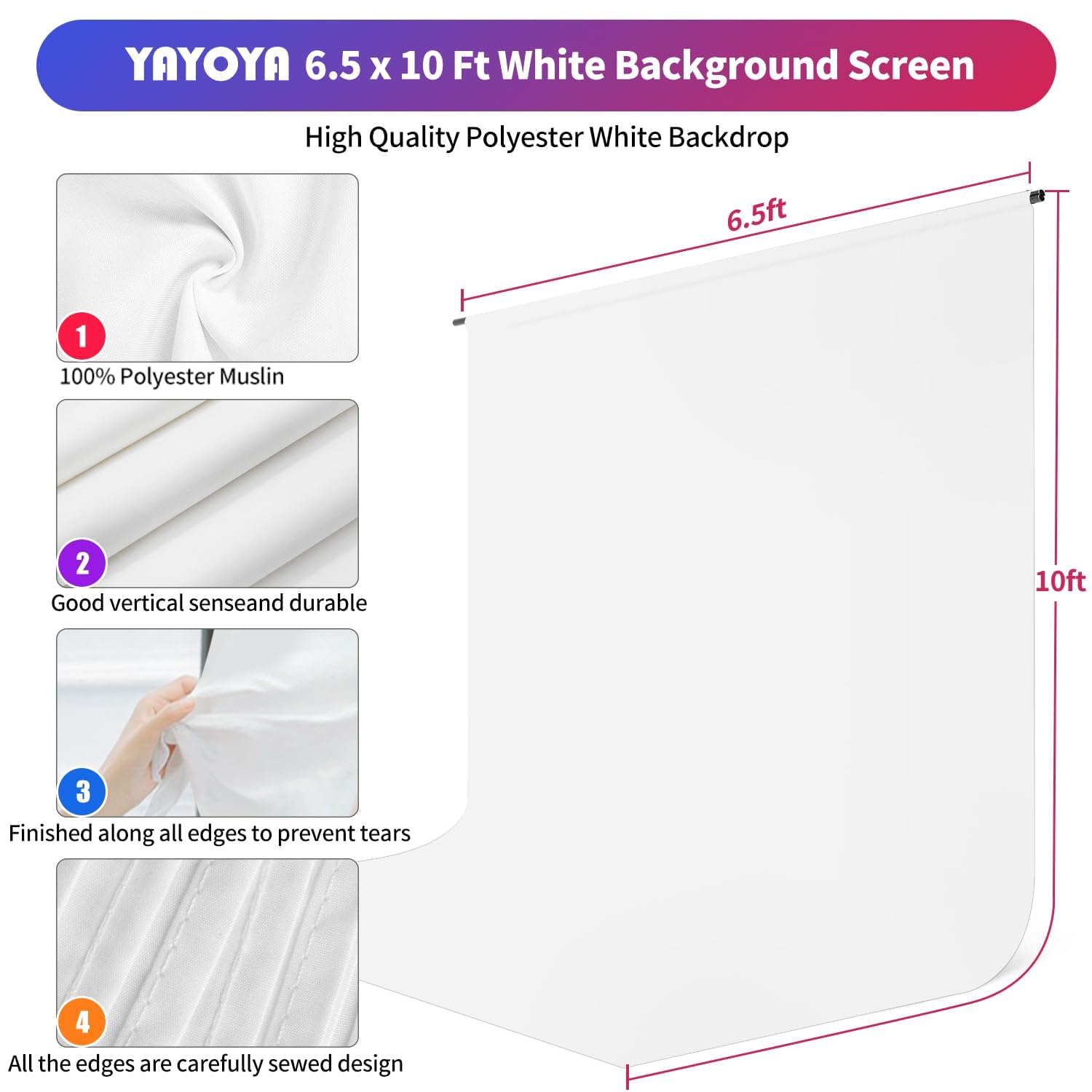 White Photo Backdrop With Stand Kit, 6.5X10Ft White Background Backdrop Screen With 6.3X6.5Ft T Shape Stand, Portable White Back