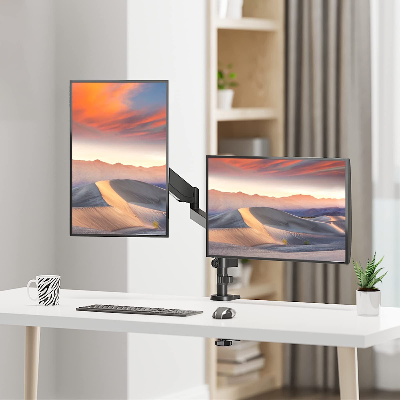 WALI Dual Monitor Mount, 17 32 Inch Adjustable Spring Dual Monitor Arm for Desk Holds Max 17.6 lbs Screens, Swivel Vesa Bracket with C Clamp, Grommet Mounting, Monitor Arms for 2 Monitors (GSDM002)