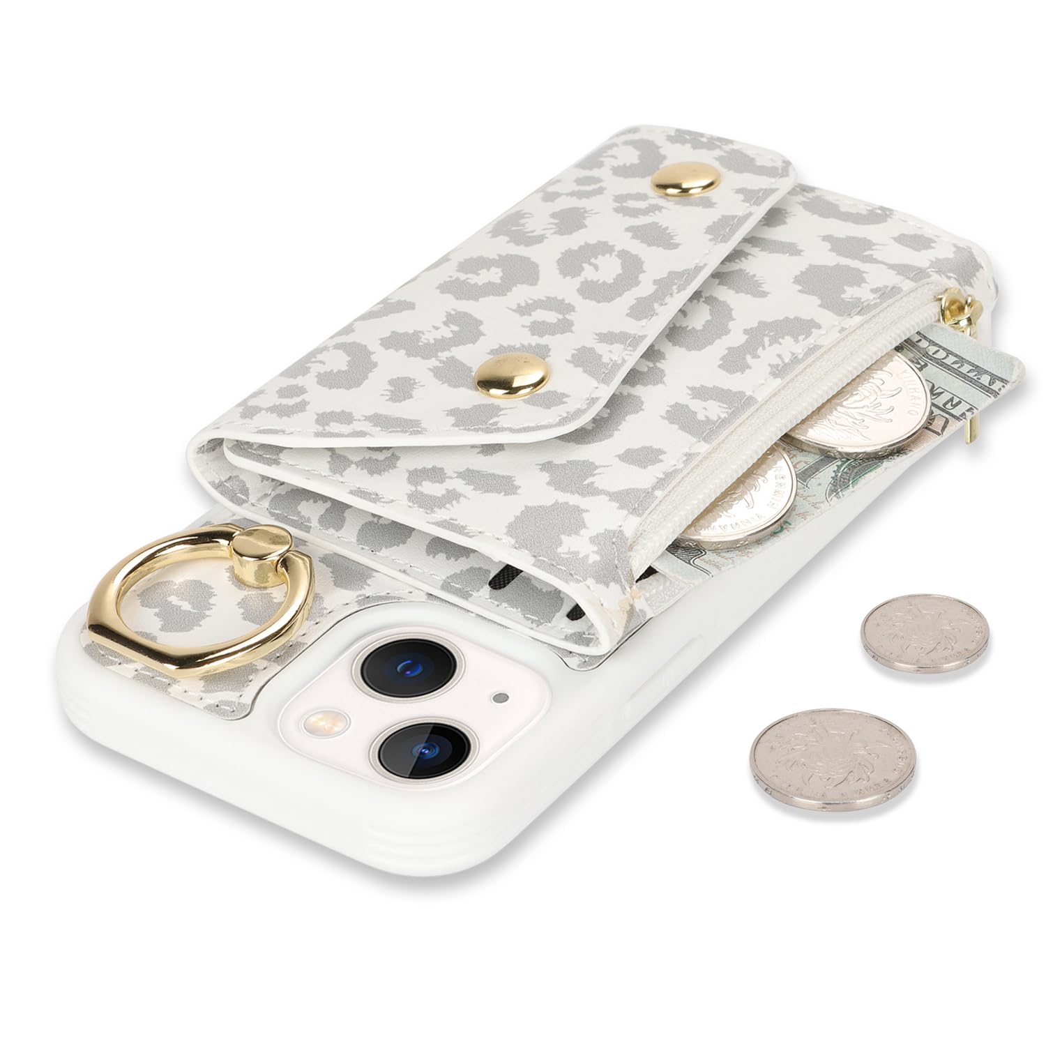 Lipvina For Iphone 13 Mini Case With Card Holder And Strap - Zipper Pocket,Crossbody Lanyard Strap,Credit Card Holder,Stand Ring