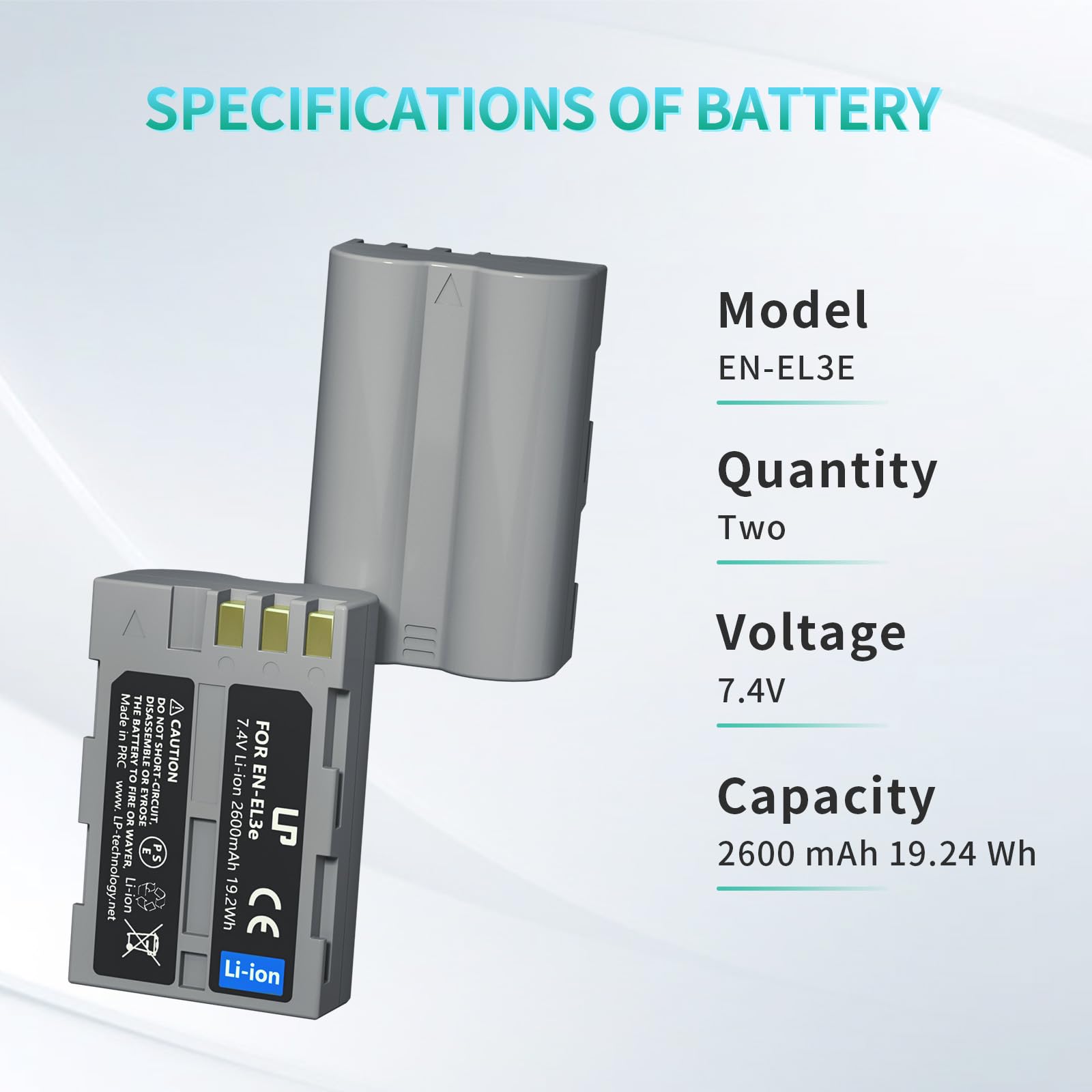 Lp En El3E Battery Pack, 2 Pack 2600Mahbattery For Nikon En El3, El3E, El3A, Compatible With Nikon D50, D70, D70S, D80, D90, D10